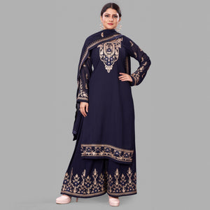Royal Blue Semi Party Wear Embroidered Heavy Georgette Palazzo Suit - Peachmode