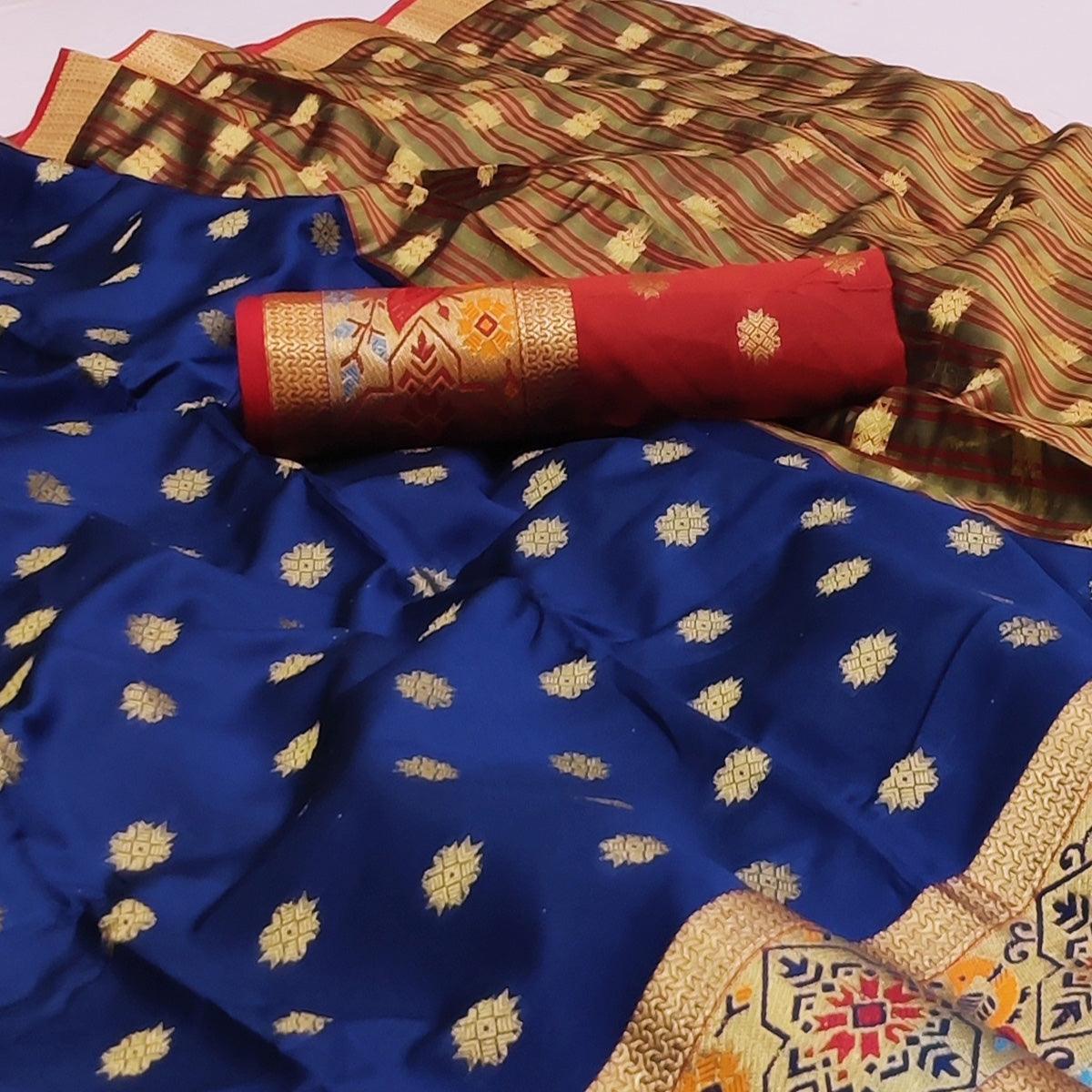 Royal Blue Woven Art Silk Saree - Peachmode