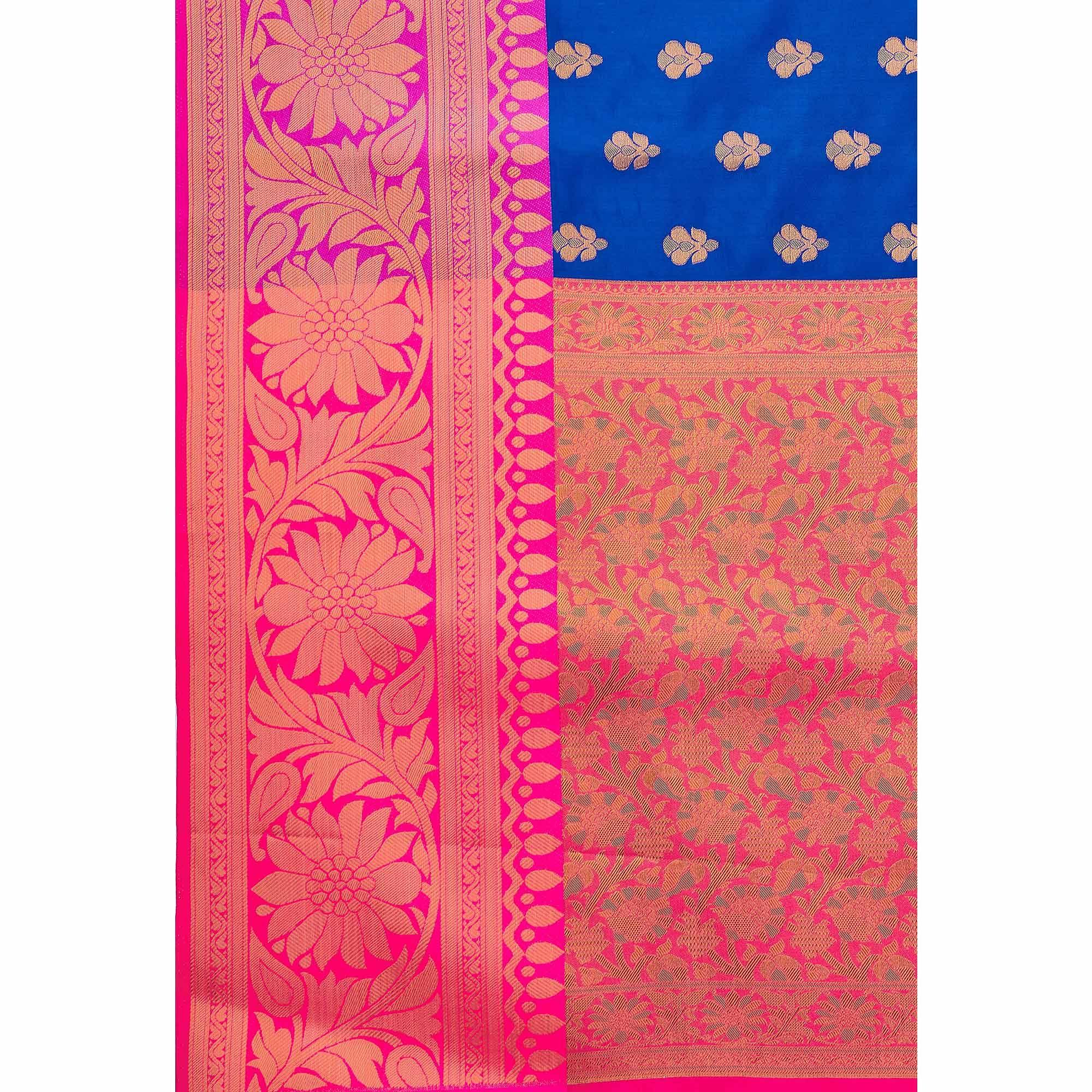 Royal Blue Woven Banarasi Silk Saree - Peachmode