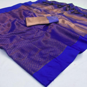 Royal Blue Zig Zag Woven Cotton Silk Saree - Peachmode
