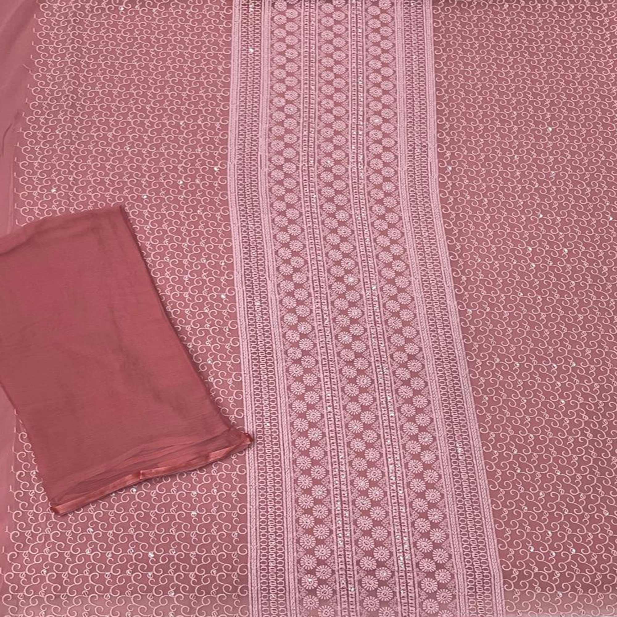 Rust Casual Wear Embroidered Georgette Dress Material - Peachmode