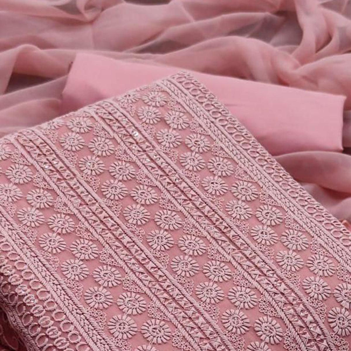 Rust Casual Wear Embroidered Georgette Dress Material - Peachmode