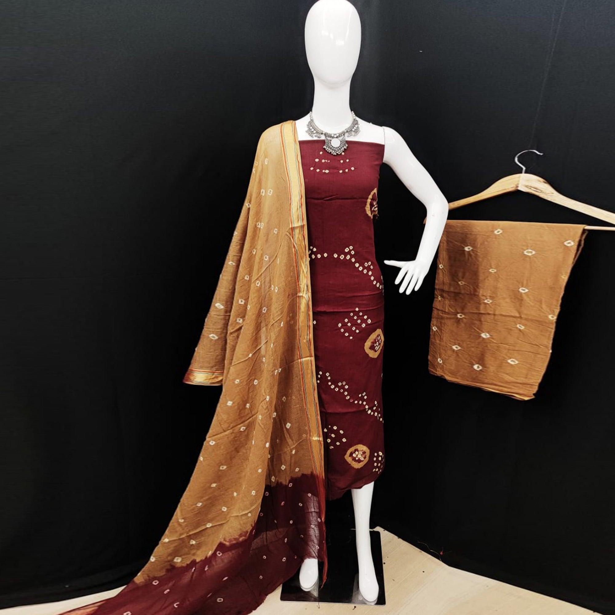 Rust  Casual Wear Printed Pure Cotton Dress Material - Peachmode
