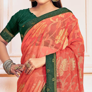 Salmon Pink Woven Brasso Saree - Peachmode