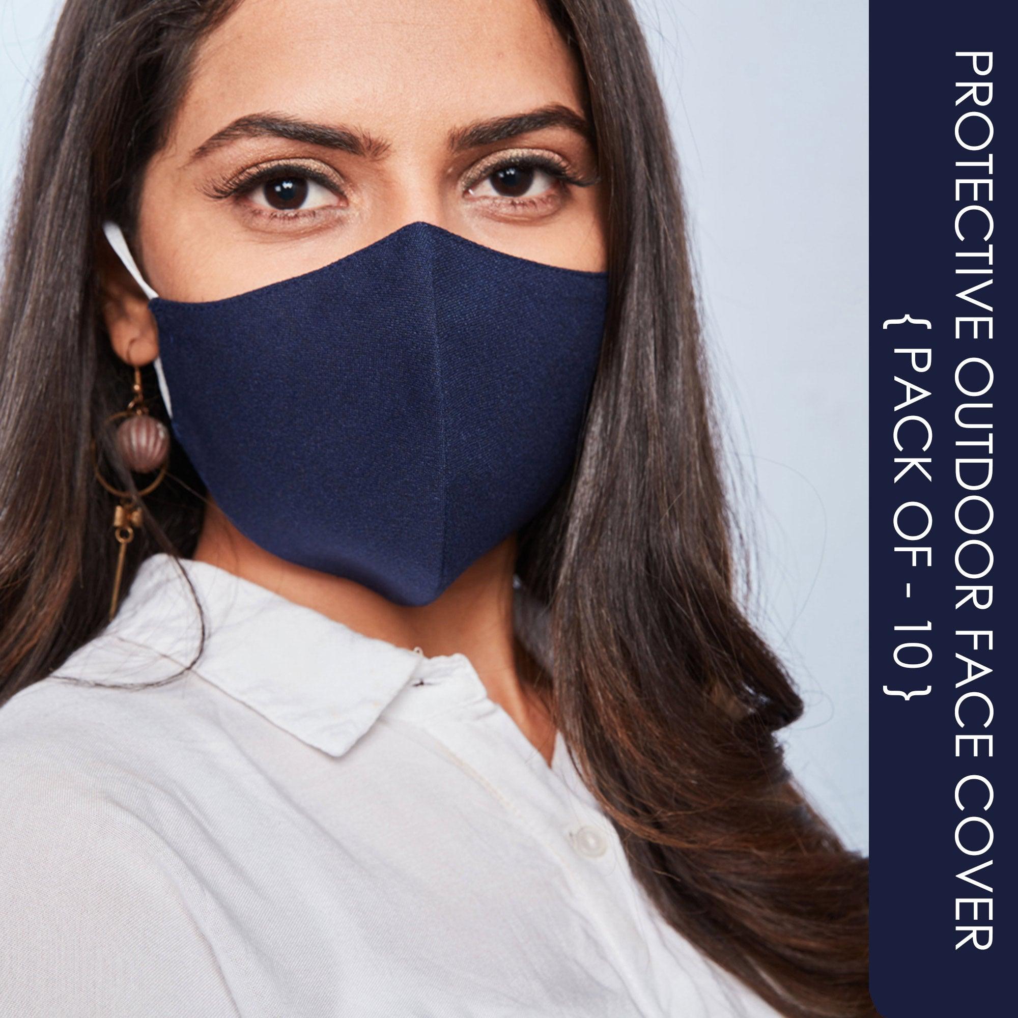Saree Mall Blue Color Cotton Cloth Mask (Pack Of 10) - Peachmode