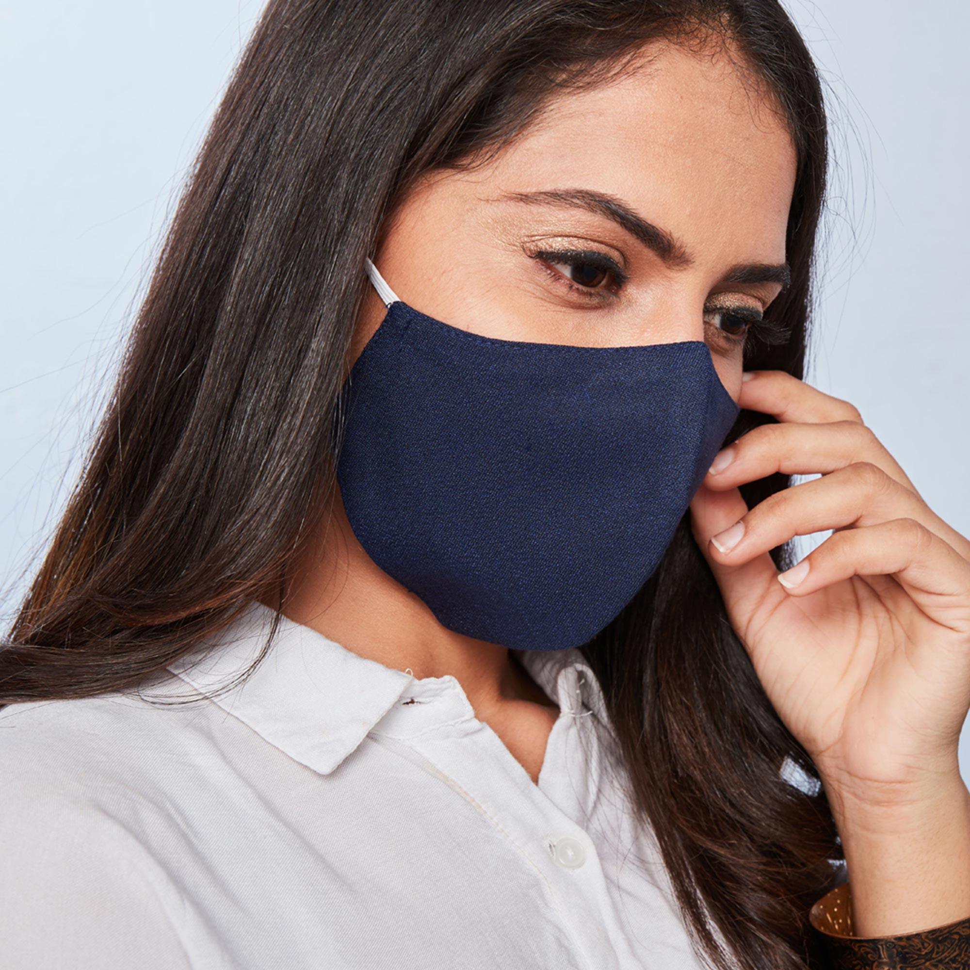 Saree Mall Blue Color Cotton Cloth Mask (Pack Of 10) - Peachmode