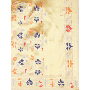 Saree Mall Cream Party Wear Silk Blend Banarasi Designer Saree With Unstitched Blouse - Peachmode