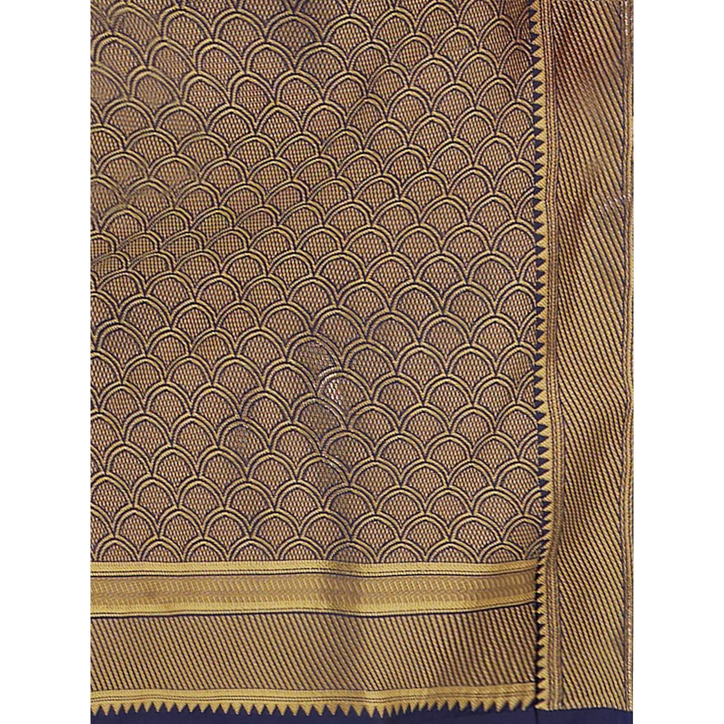 Saree Mall Gold & Blue Wedding Wear Silk Blend Woven Paisley Designer Saree With Unstitched Blouse - Peachmode