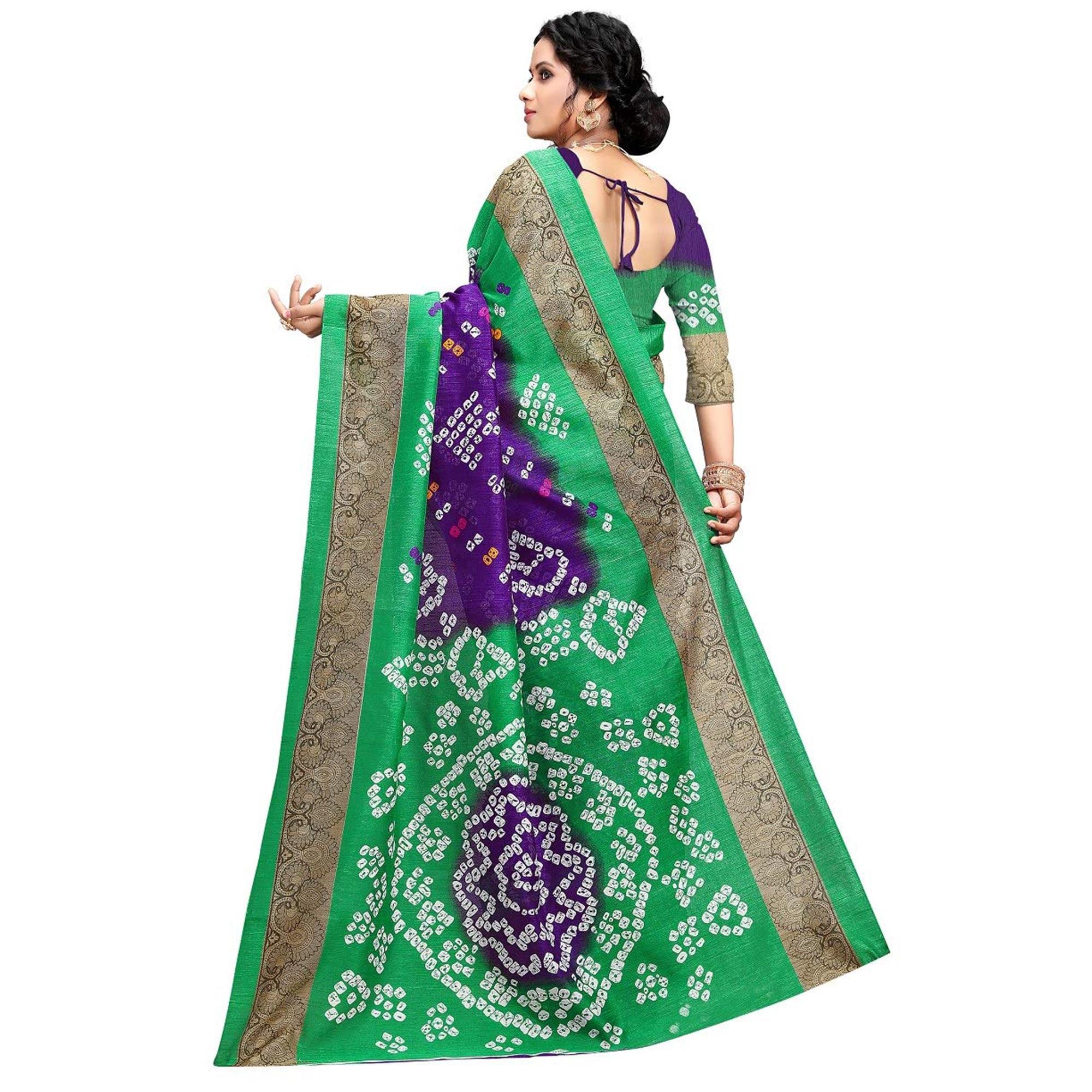 Saree Mall Green Colored Beautiful Bandhani Printed Casual Wear Art Silk Saree - Peachmode