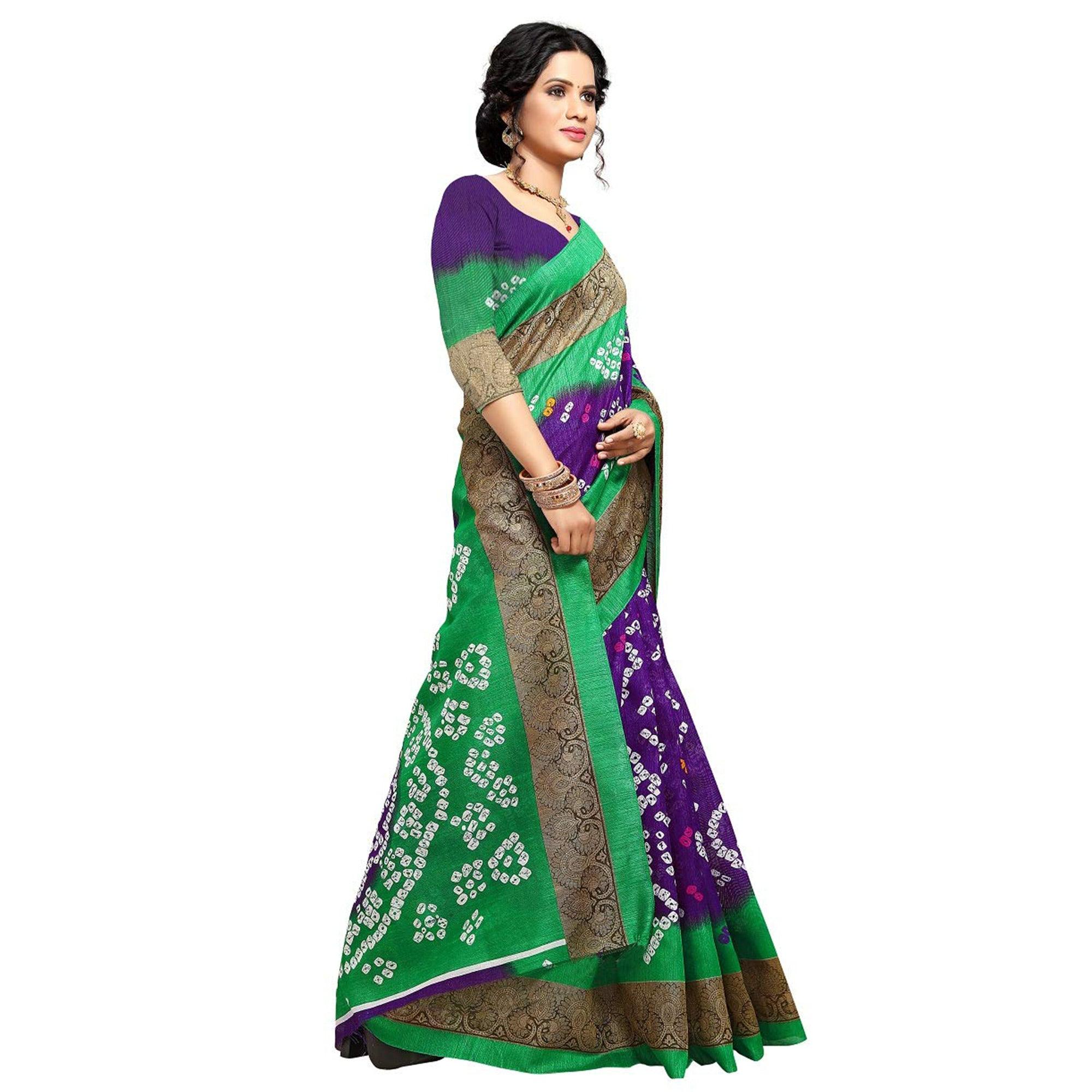 Saree Mall Green Colored Beautiful Bandhani Printed Casual Wear Art Silk Saree - Peachmode