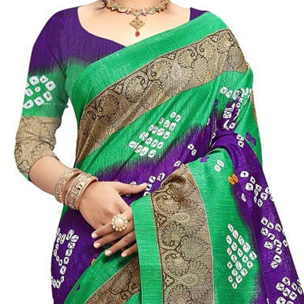 Saree Mall Green Colored Beautiful Bandhani Printed Casual Wear Art Silk Saree - Peachmode