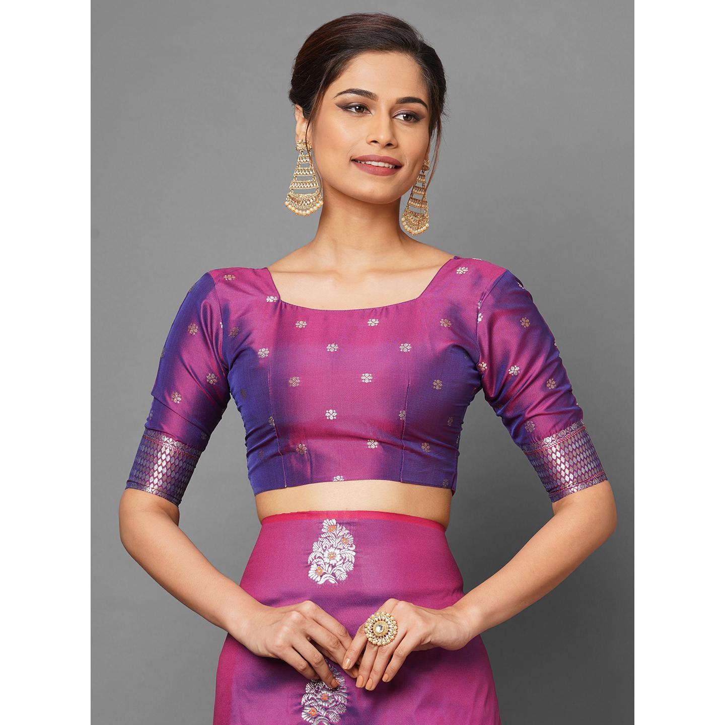 Saree Mall Magenta Festive Wear Silk Blend Abstract Designer Woven Border Saree With Unstitched Blouse - Peachmode