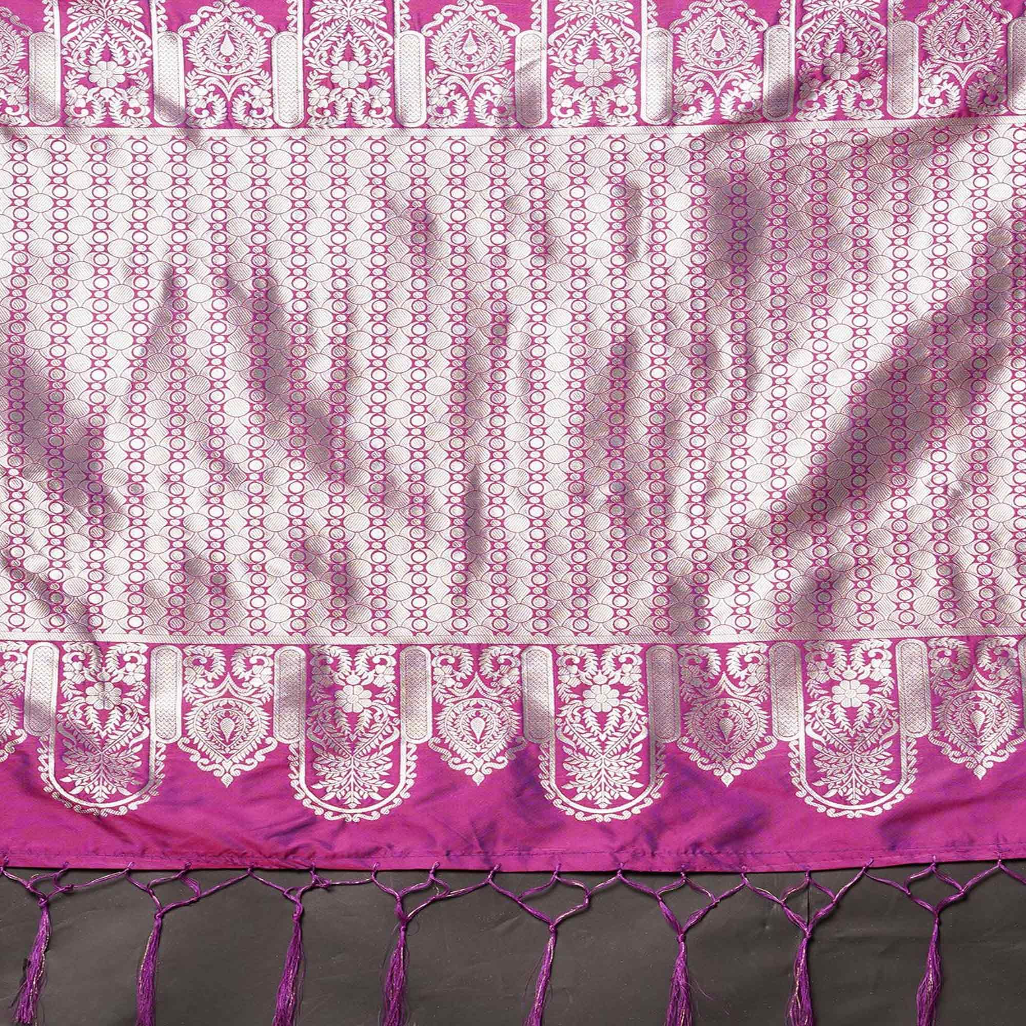 Saree Mall Magenta Festive Wear Silk Blend Banarasi Woven Saree With Unstitched Blouse - Peachmode