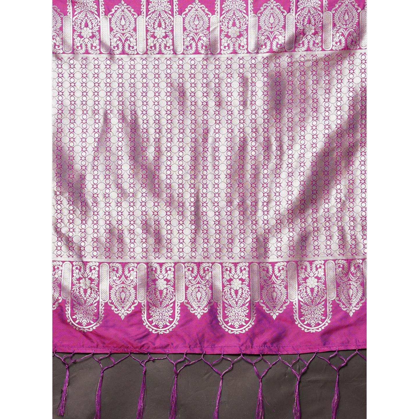 Saree Mall Magenta Festive Wear Silk Blend Banarasi Woven Saree With Unstitched Blouse - Peachmode