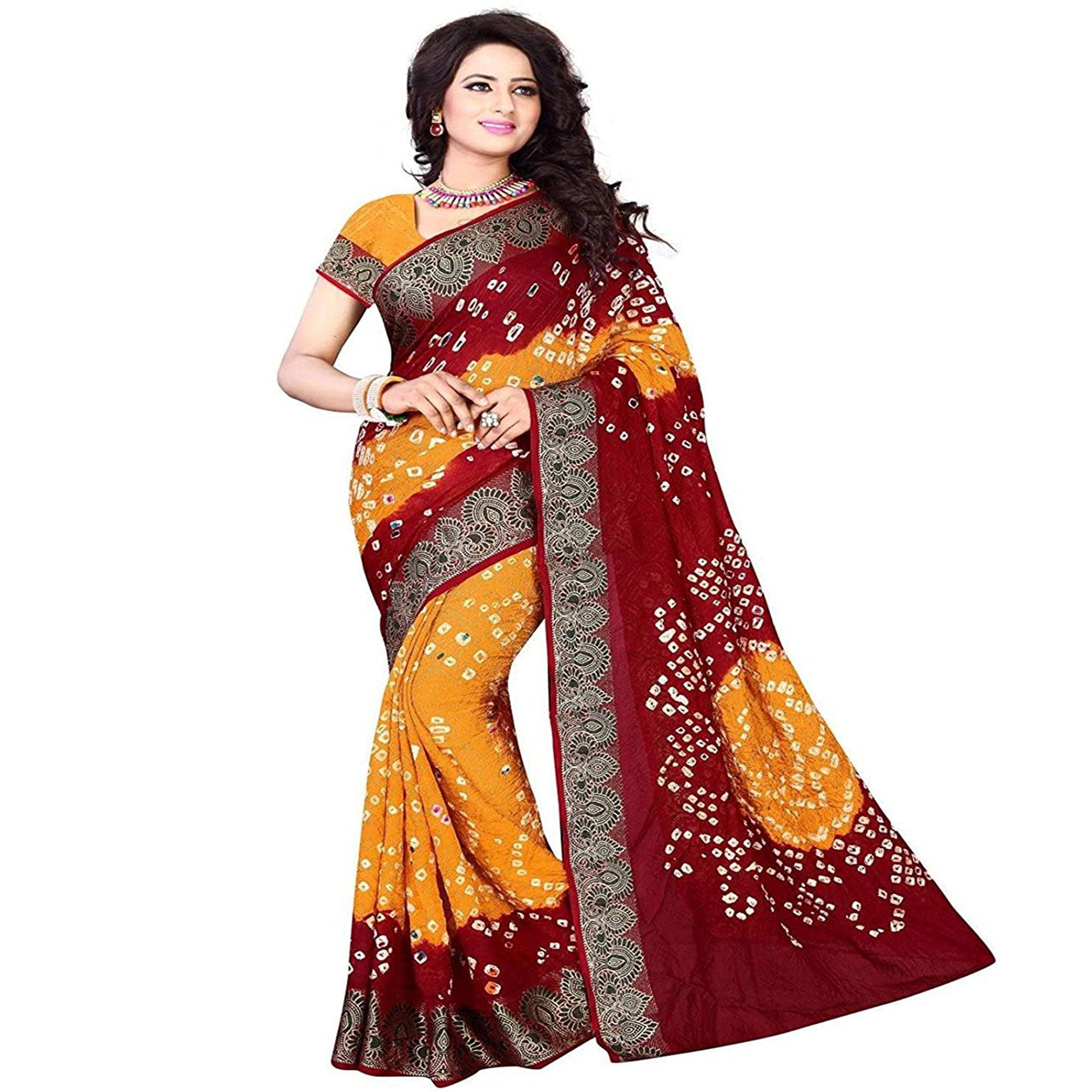 Saree Mall Orange Colored Beautiful Bandhani Printed Casual Wear Art Silk Saree - Peachmode