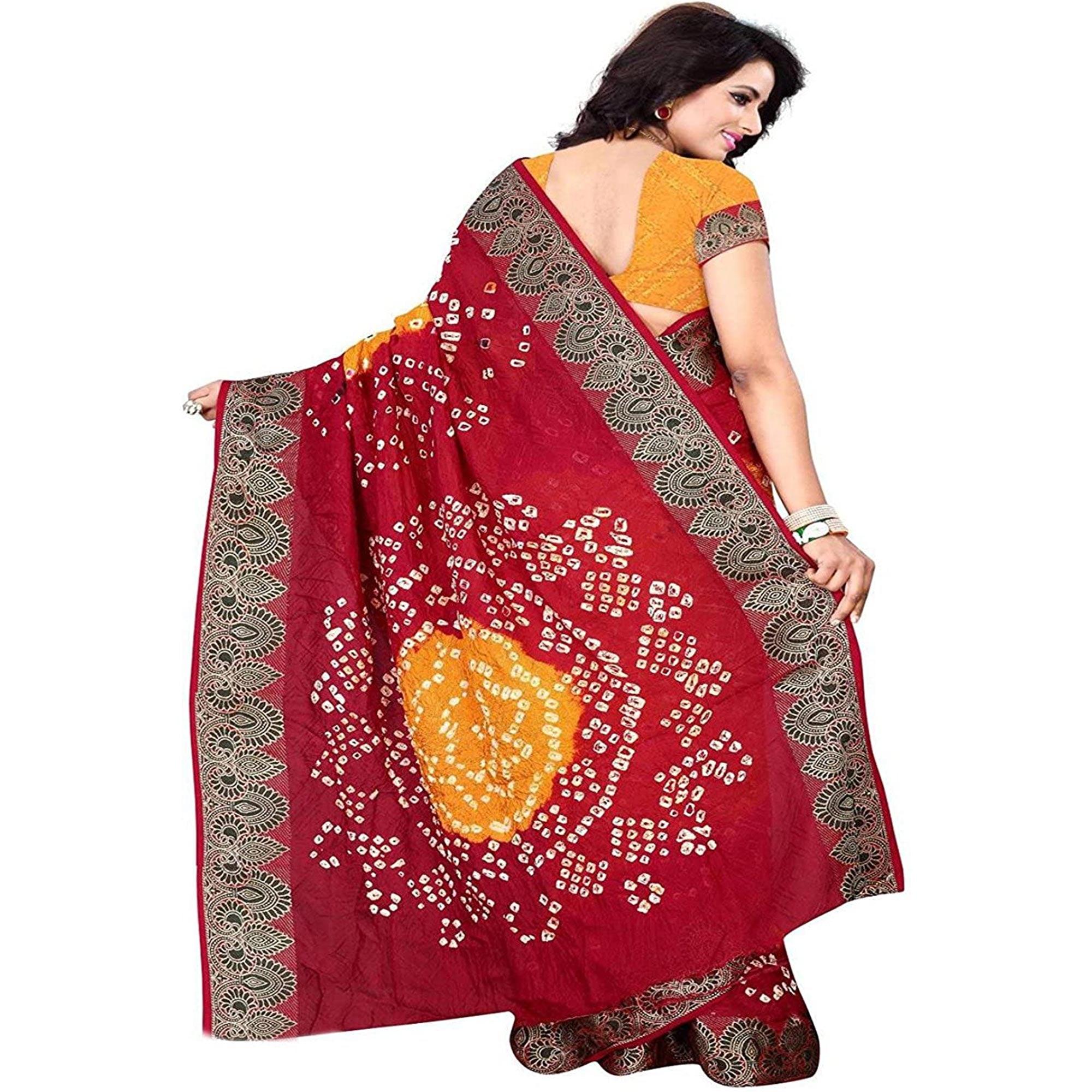 Saree Mall Orange Colored Beautiful Bandhani Printed Casual Wear Art Silk Saree - Peachmode