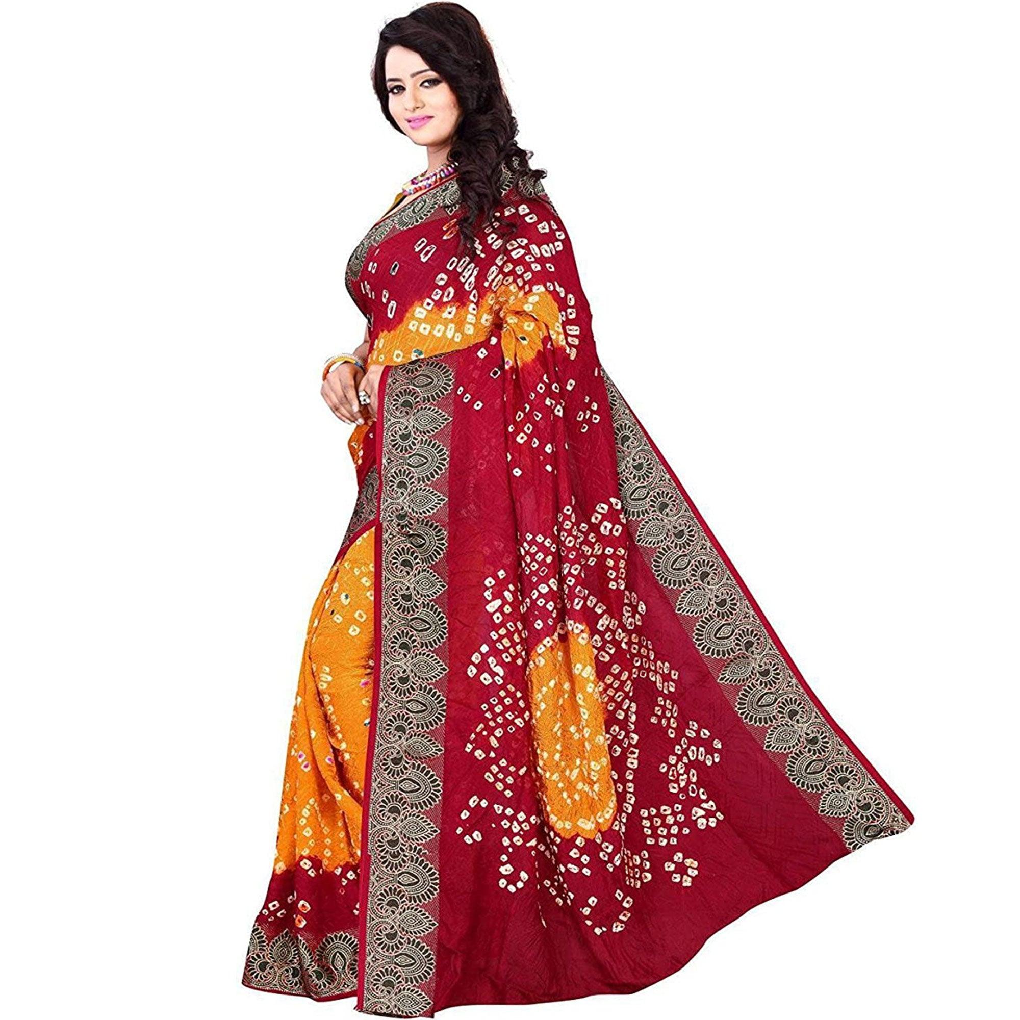 Saree Mall Orange Colored Beautiful Bandhani Printed Casual Wear Art Silk Saree - Peachmode