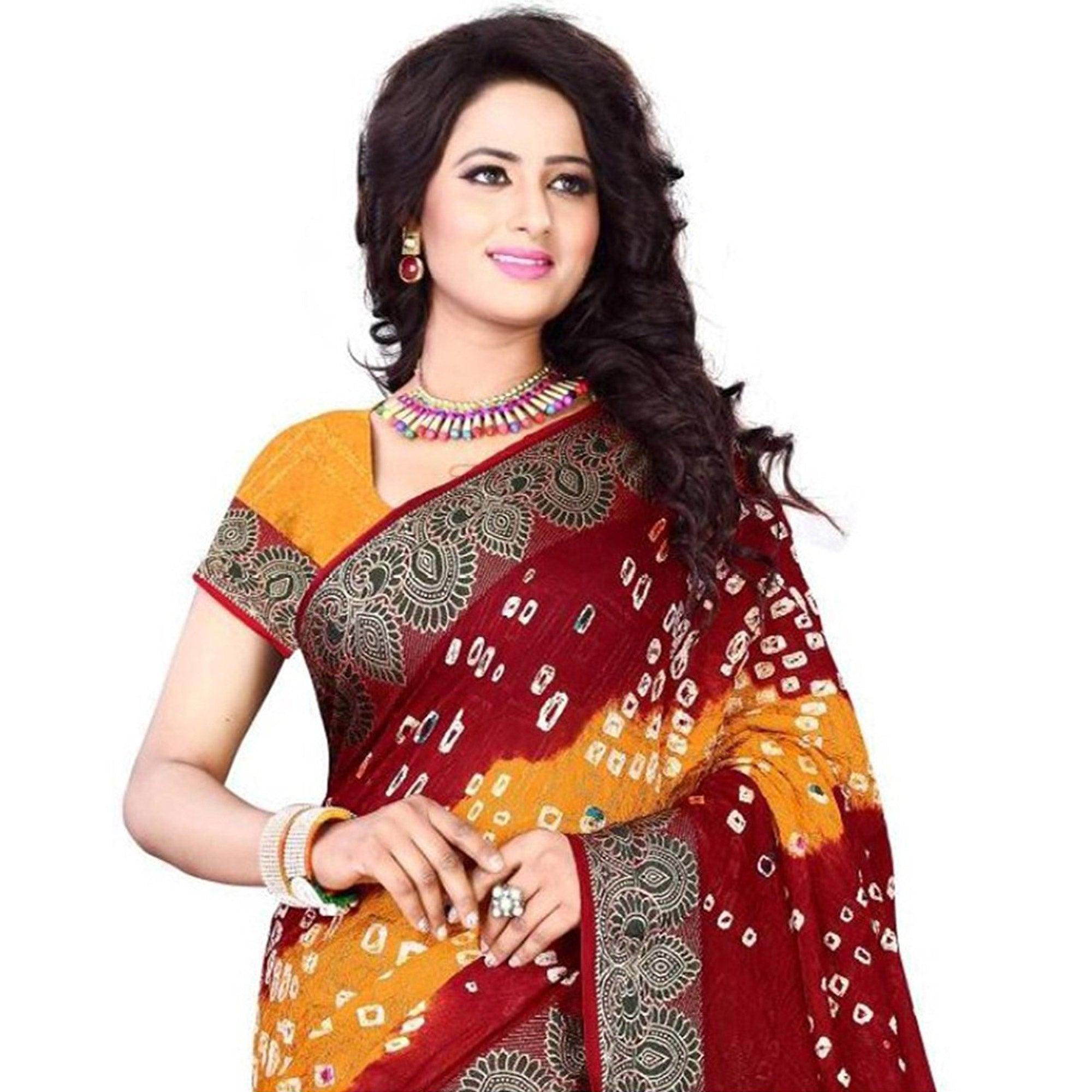 Saree Mall Orange Colored Beautiful Bandhani Printed Casual Wear Art Silk Saree - Peachmode