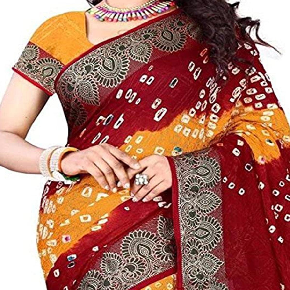 Saree Mall Orange Colored Beautiful Bandhani Printed Casual Wear Art Silk Saree - Peachmode