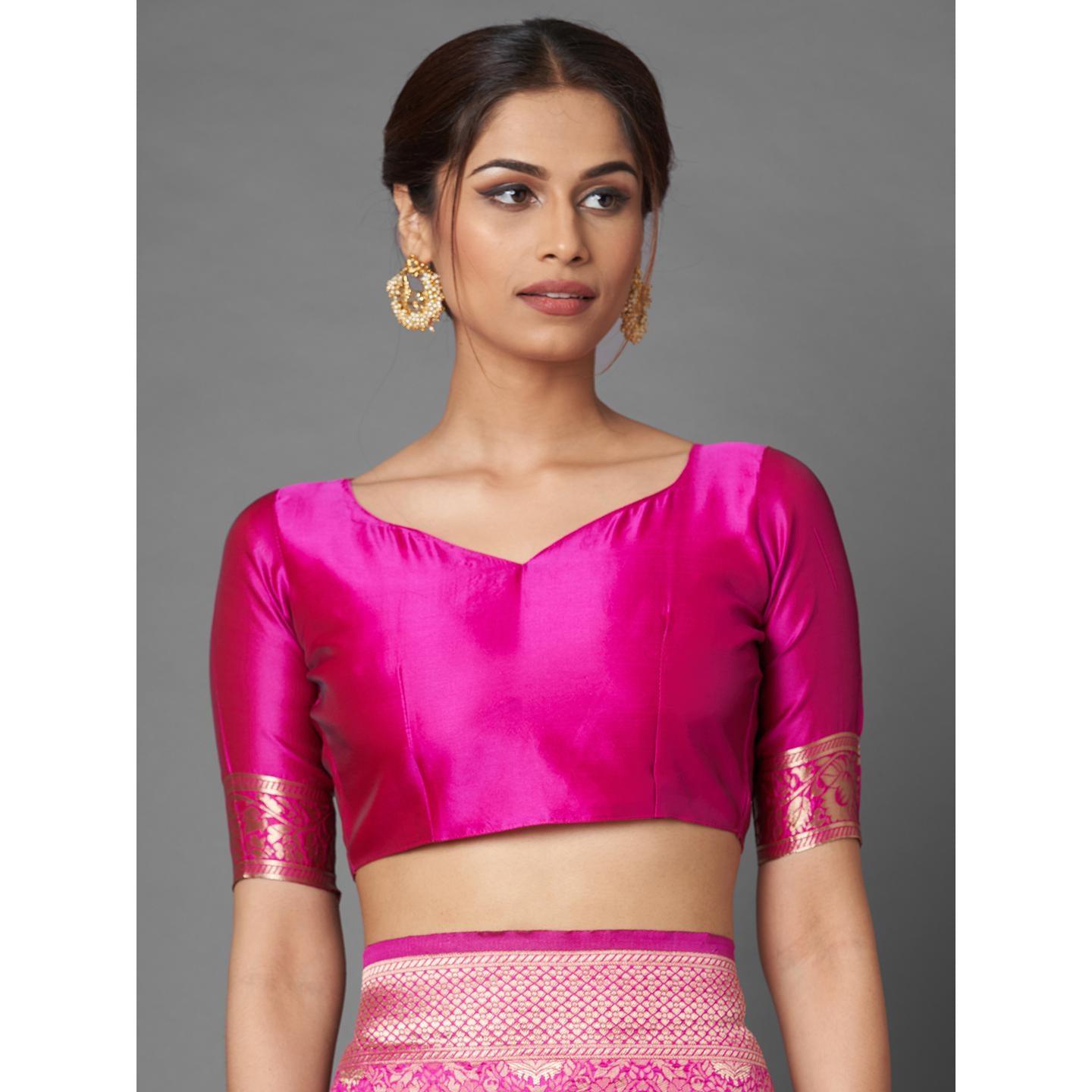 Saree Mall Pink Festive Wear Art Silk Woven Floral Designer Saree With Unstitched Blouse - Peachmode