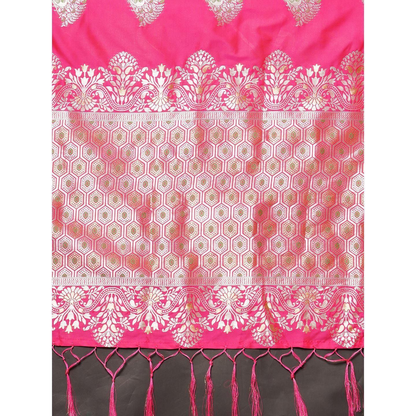 Saree Mall Pink Festive Wear Silk Blend Abstract Designer Woven Border Saree With Unstitched Blouse - Peachmode
