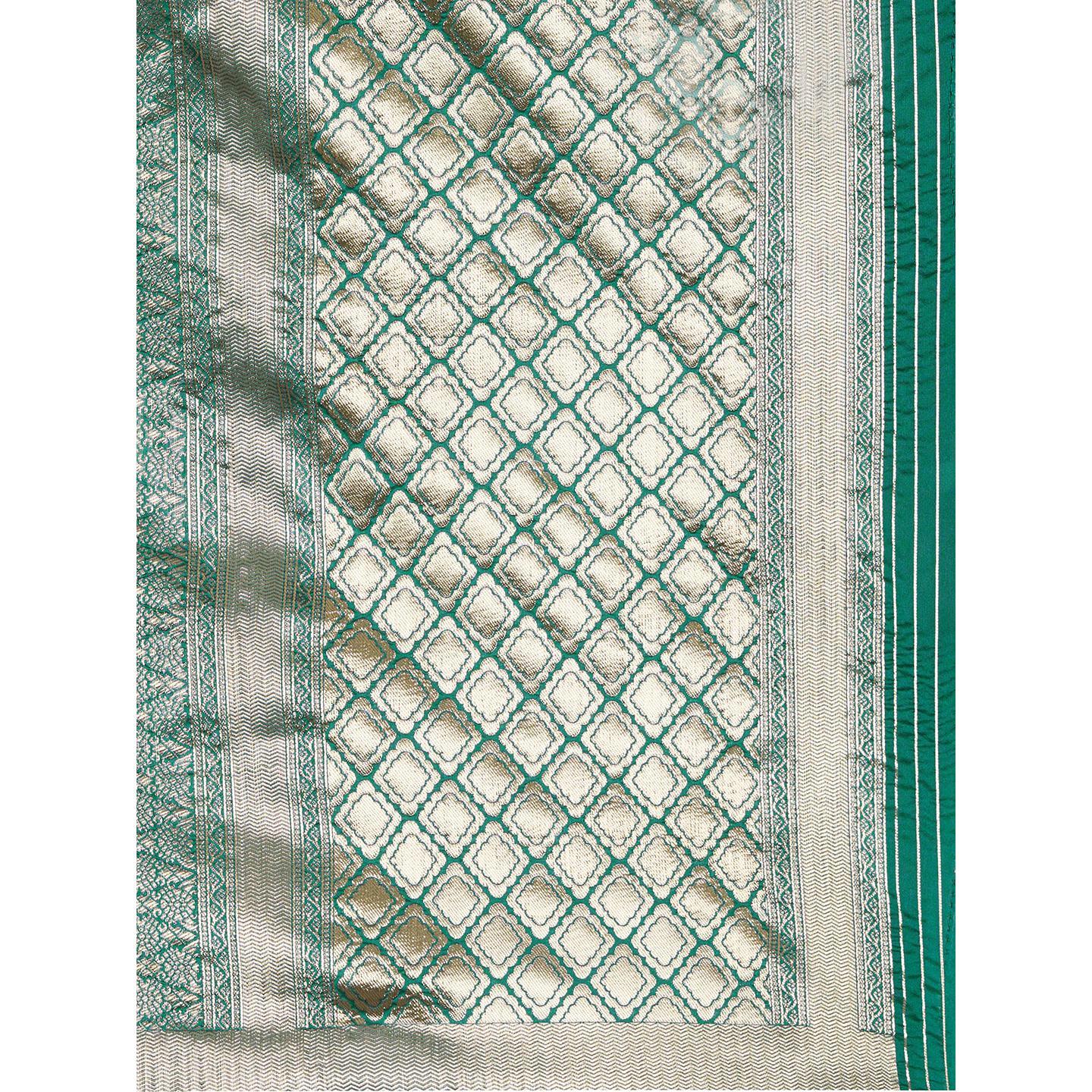 Saree Mall Teal Green Festive Wear Silk Blend Banarasi Saree With Unstitched Blouse - Peachmode
