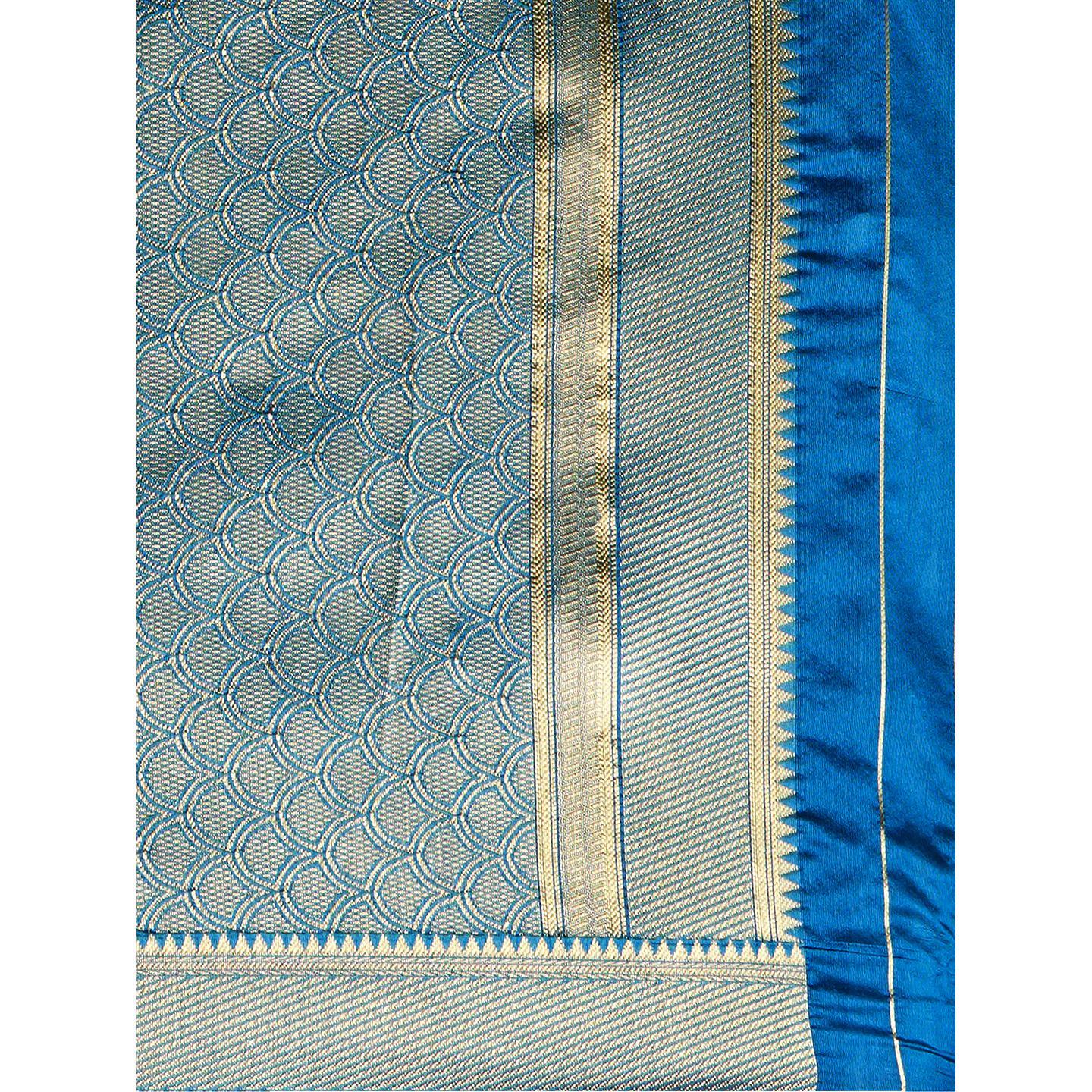 Saree Mall Teal Green Wedding Wear Silk Blend Woven Paisley Designer Saree With Unstitched Blouse - Peachmode