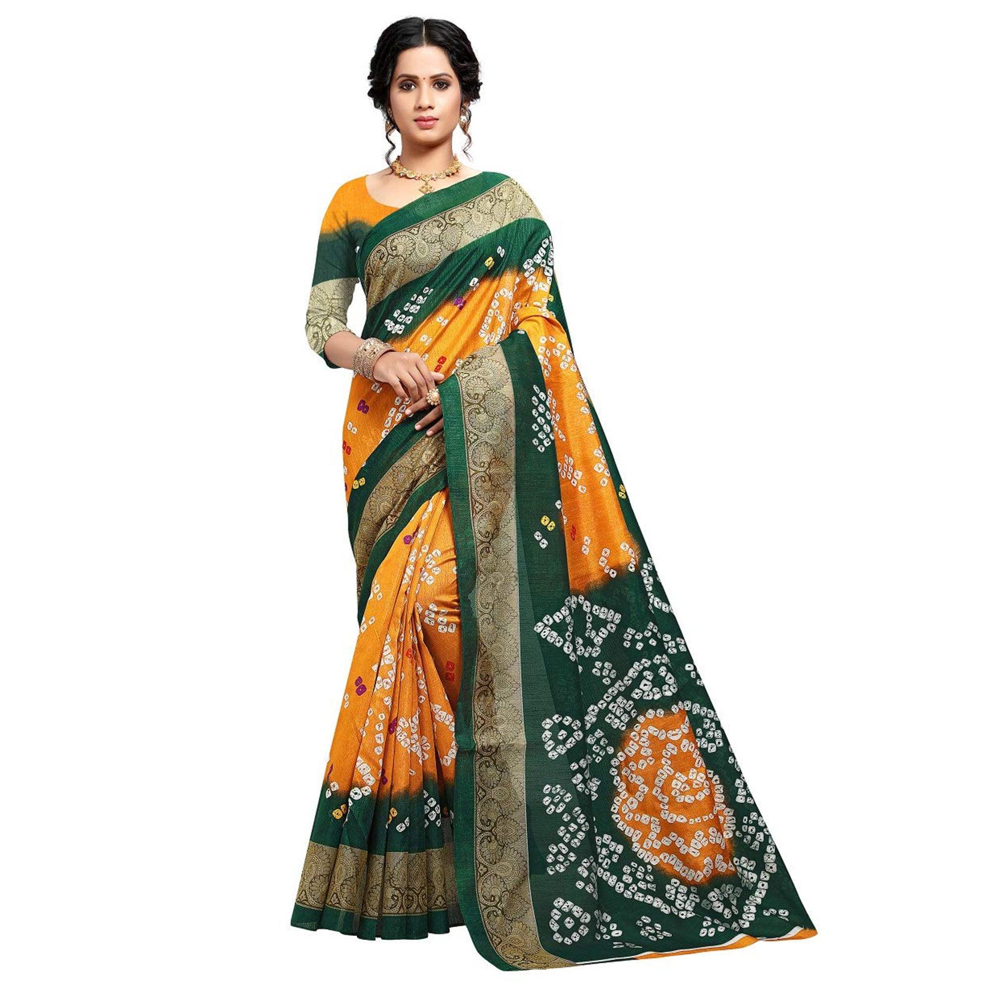 Saree Mall Yellow Colored Beautiful Bandhani Printed Casual Wear Art Silk Saree - Peachmode
