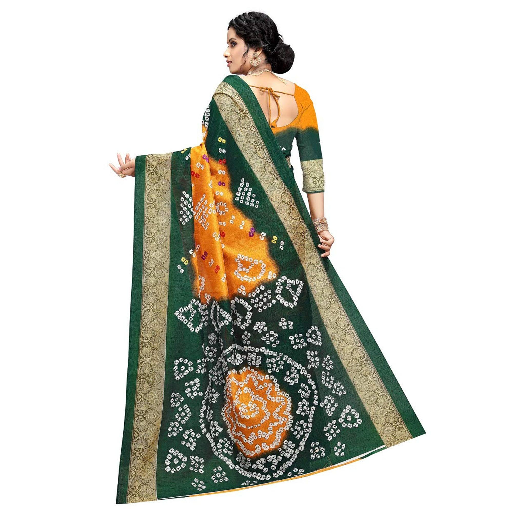 Saree Mall Yellow Colored Beautiful Bandhani Printed Casual Wear Art Silk Saree - Peachmode