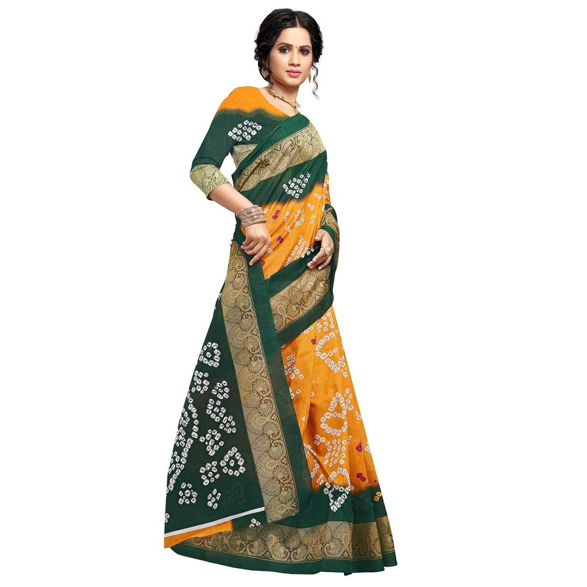 Saree Mall Yellow Colored Beautiful Bandhani Printed Casual Wear Art Silk Saree - Peachmode