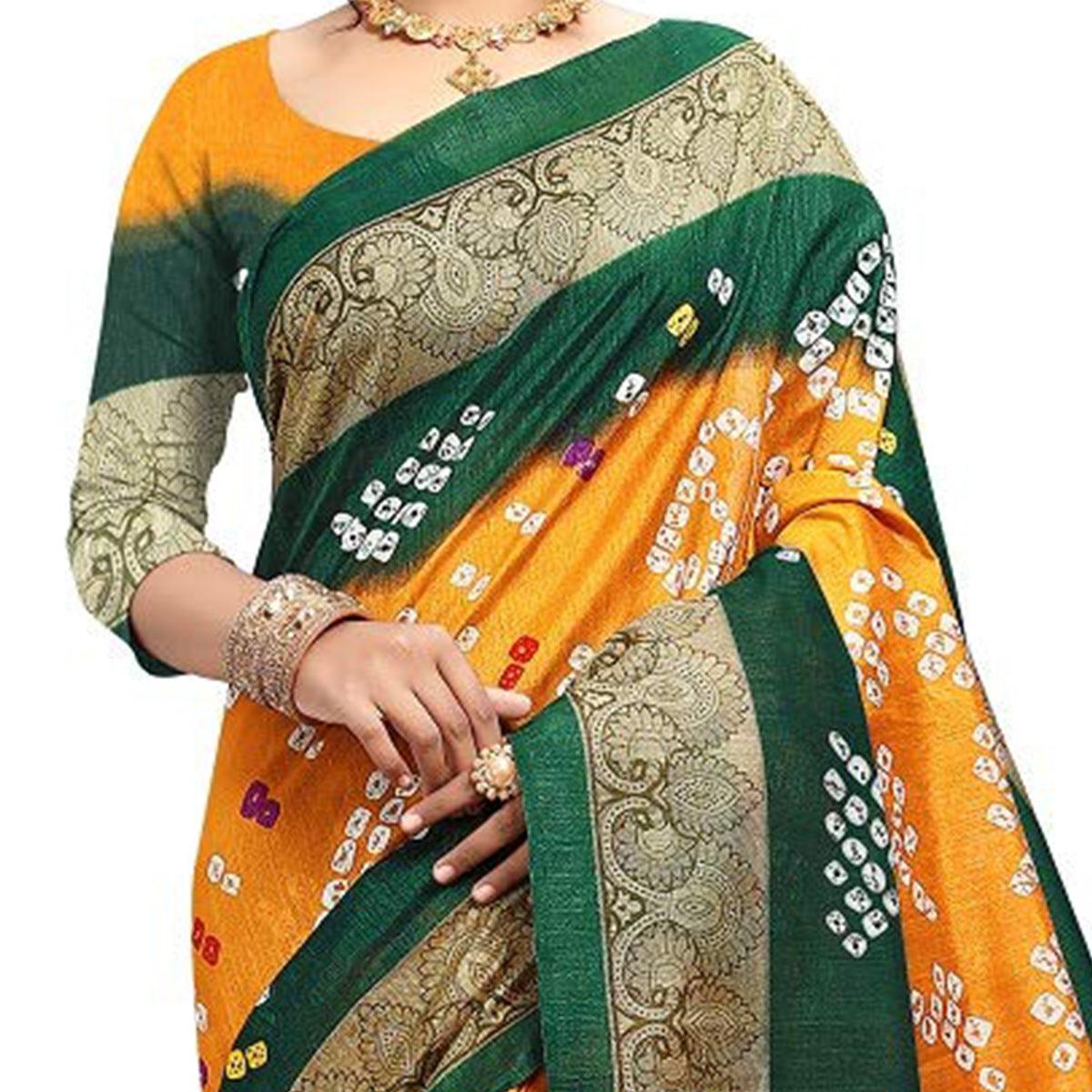Saree Mall Yellow Colored Beautiful Bandhani Printed Casual Wear Art Silk Saree - Peachmode