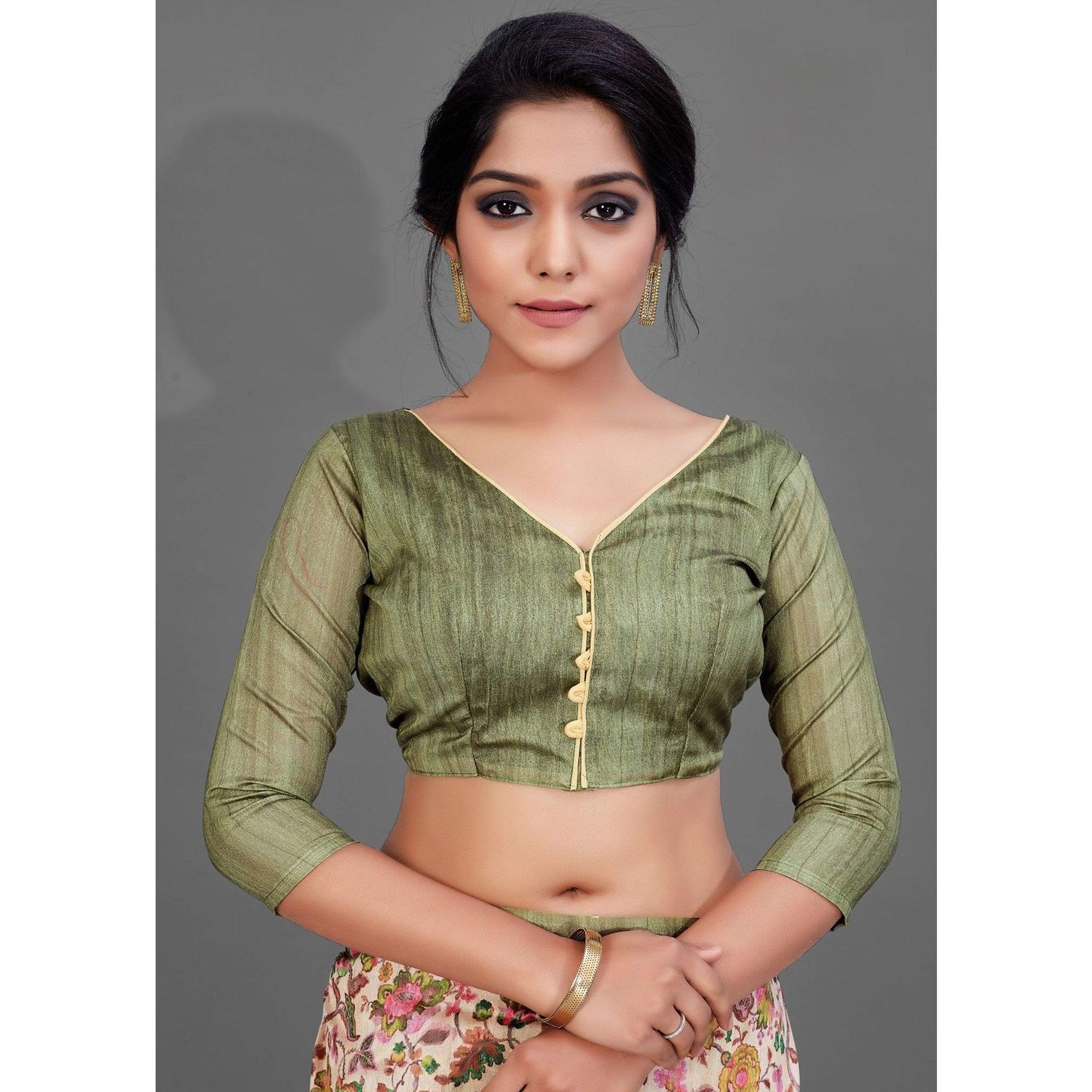 Sareemall Beige Casual Art Silk Printed Saree With Unstitched Blouse - Peachmode
