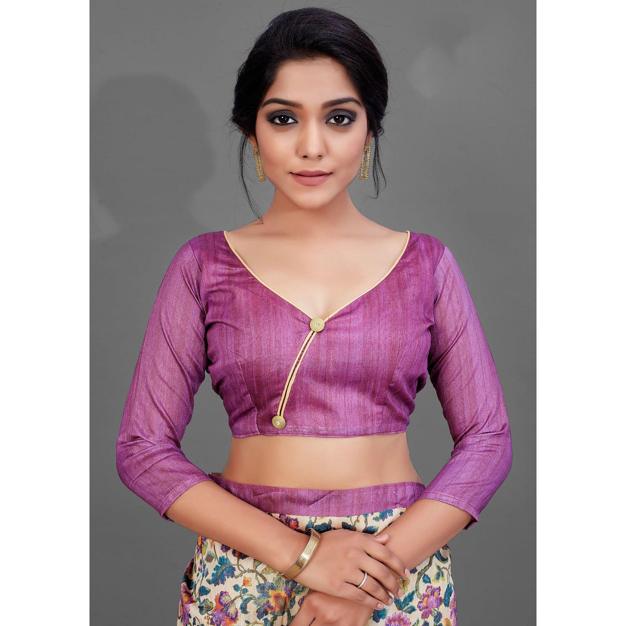 Sareemall Beige Casual Art Silk Printed Saree With Unstitched Blouse - Peachmode