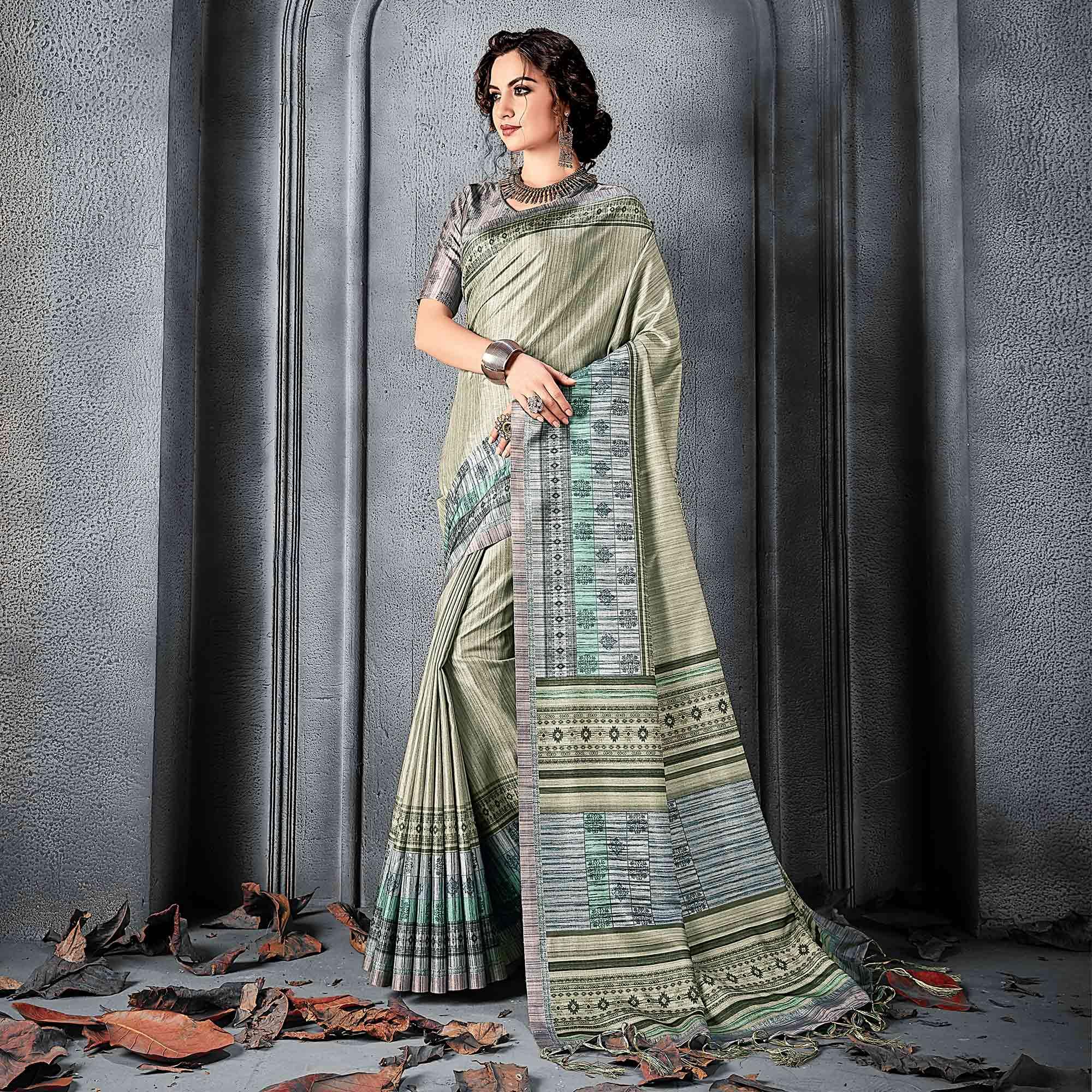 Sareemall Beige Festive Manipuri Silk Geometric Saree With Unstitched Blouse - Peachmode