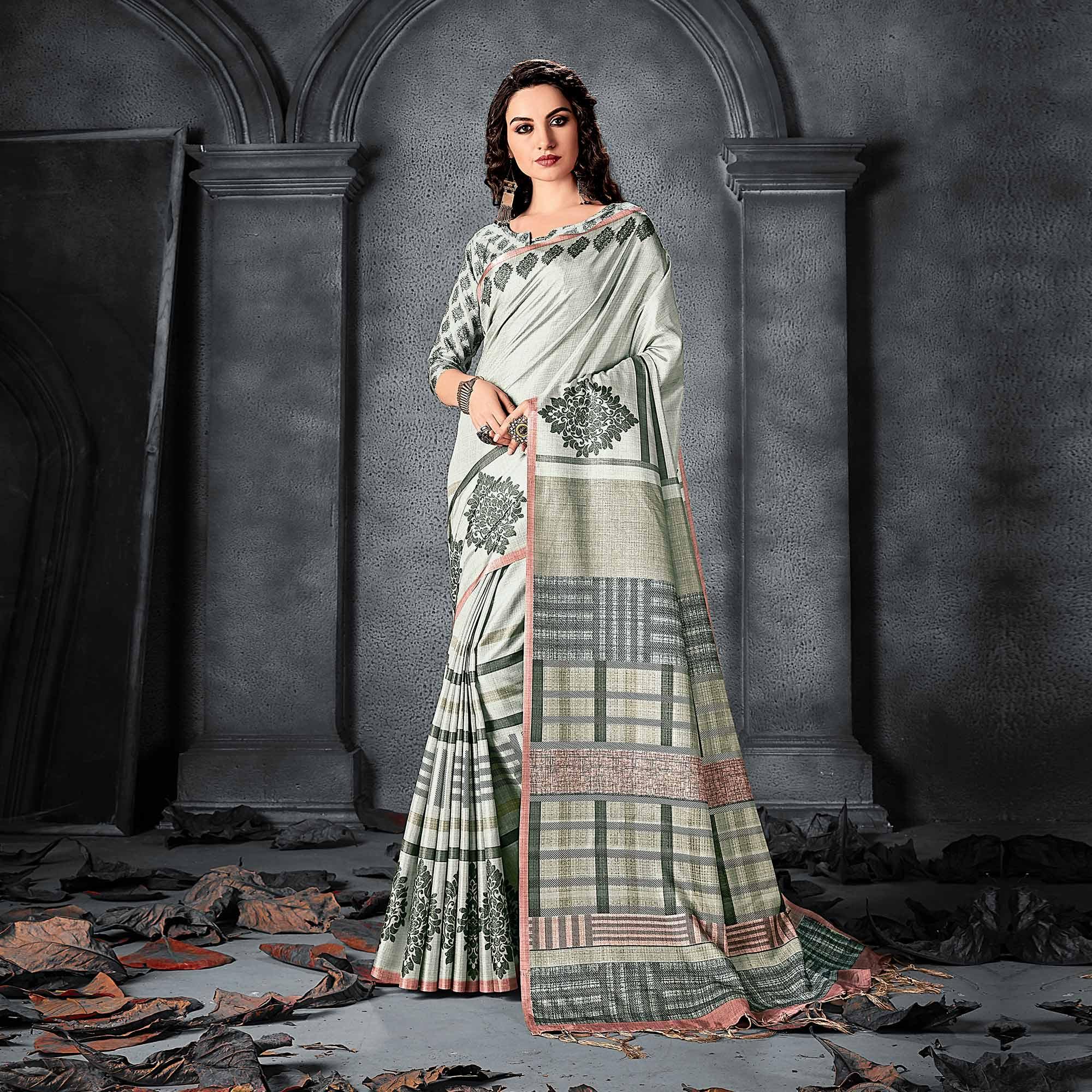 Sareemall Beige Festive Manipuri Silk Geometric Saree With Unstitched Blouse - Peachmode
