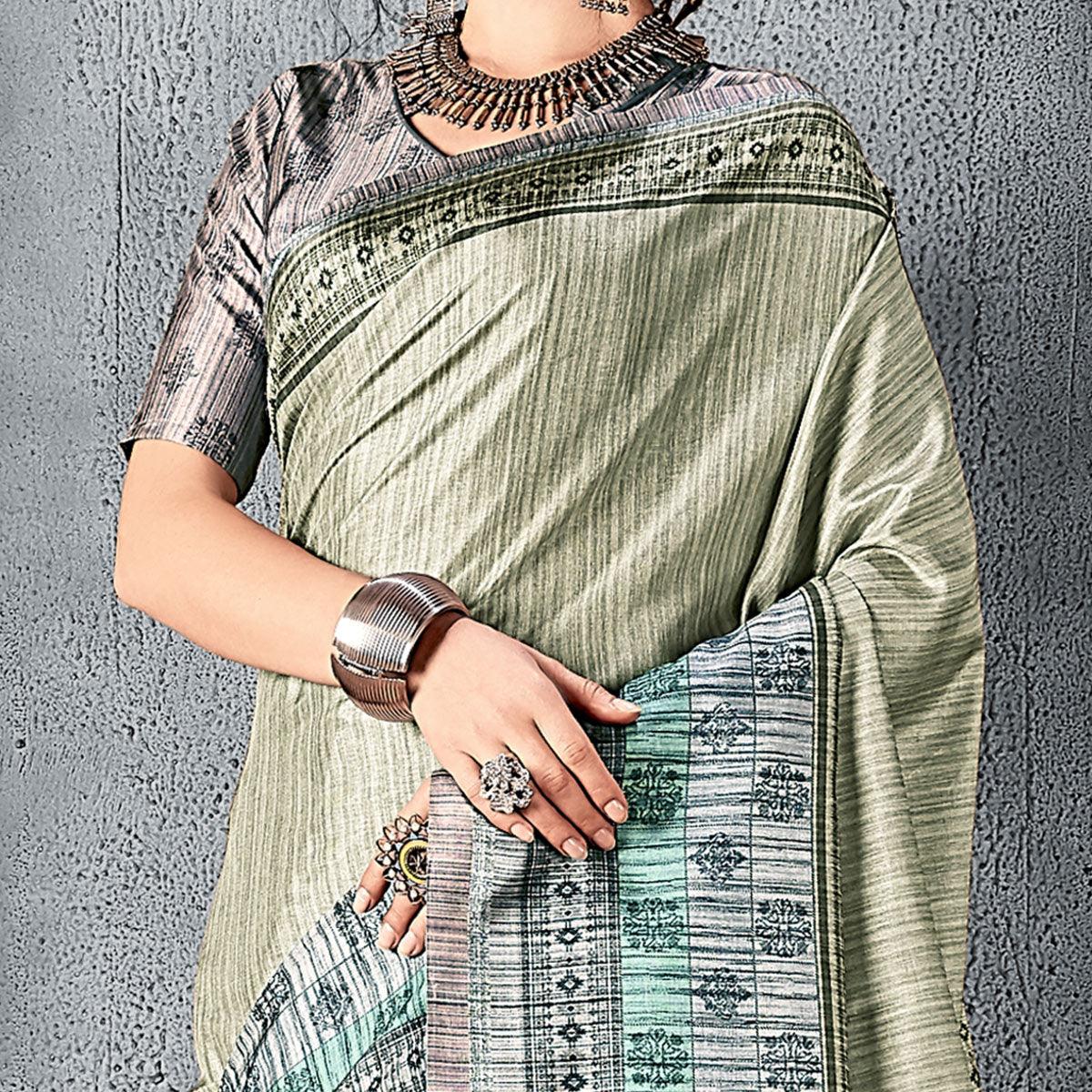 Sareemall Beige Festive Manipuri Silk Geometric Saree With Unstitched Blouse - Peachmode