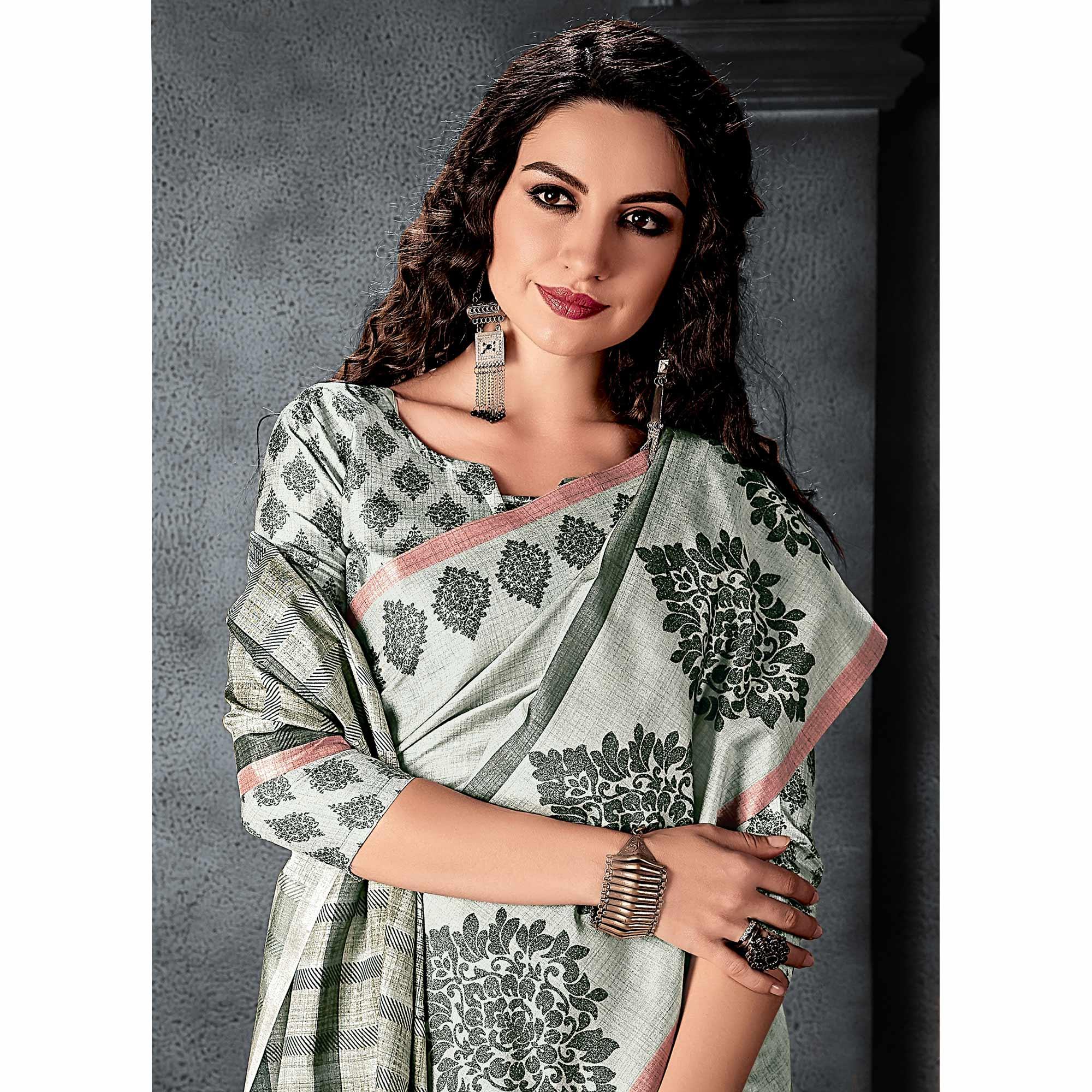 Sareemall Beige Festive Manipuri Silk Geometric Saree With Unstitched Blouse - Peachmode