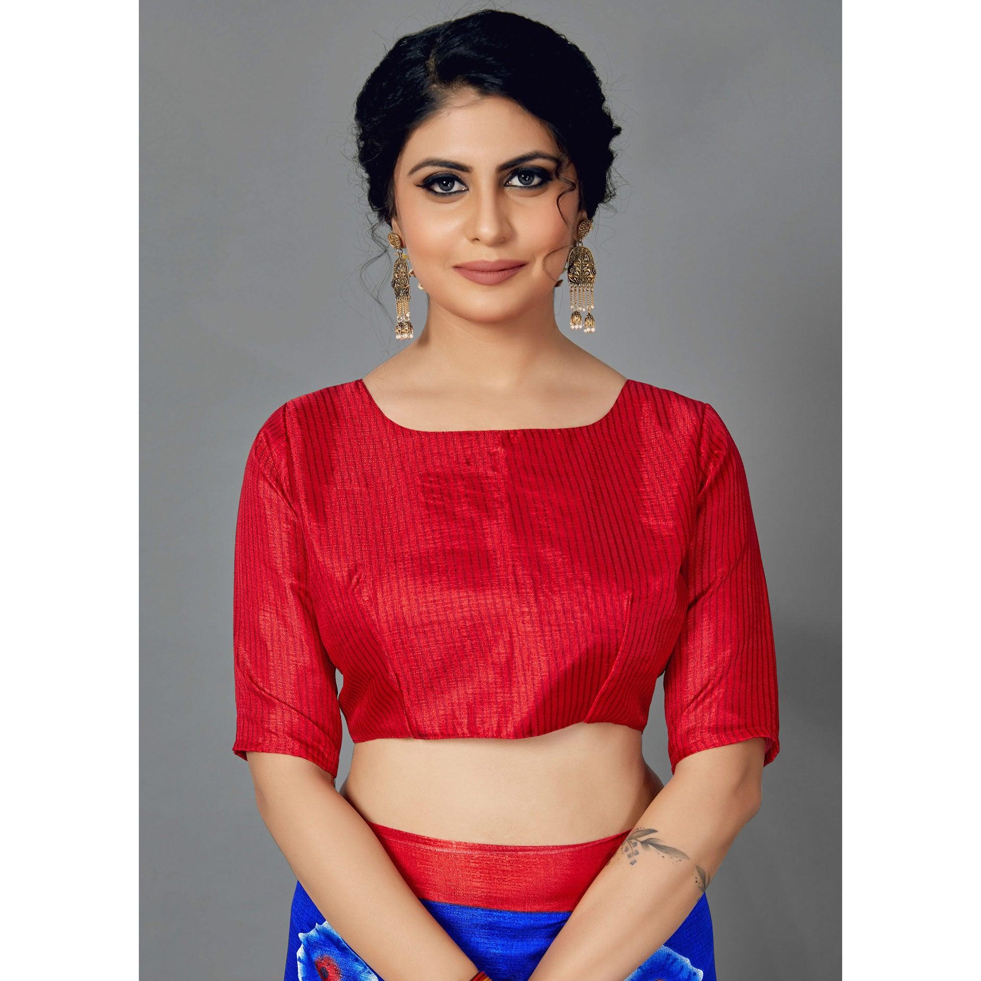 Sareemall Blue Casual Art Silk Printed Saree With Unstitched Blouse - Peachmode