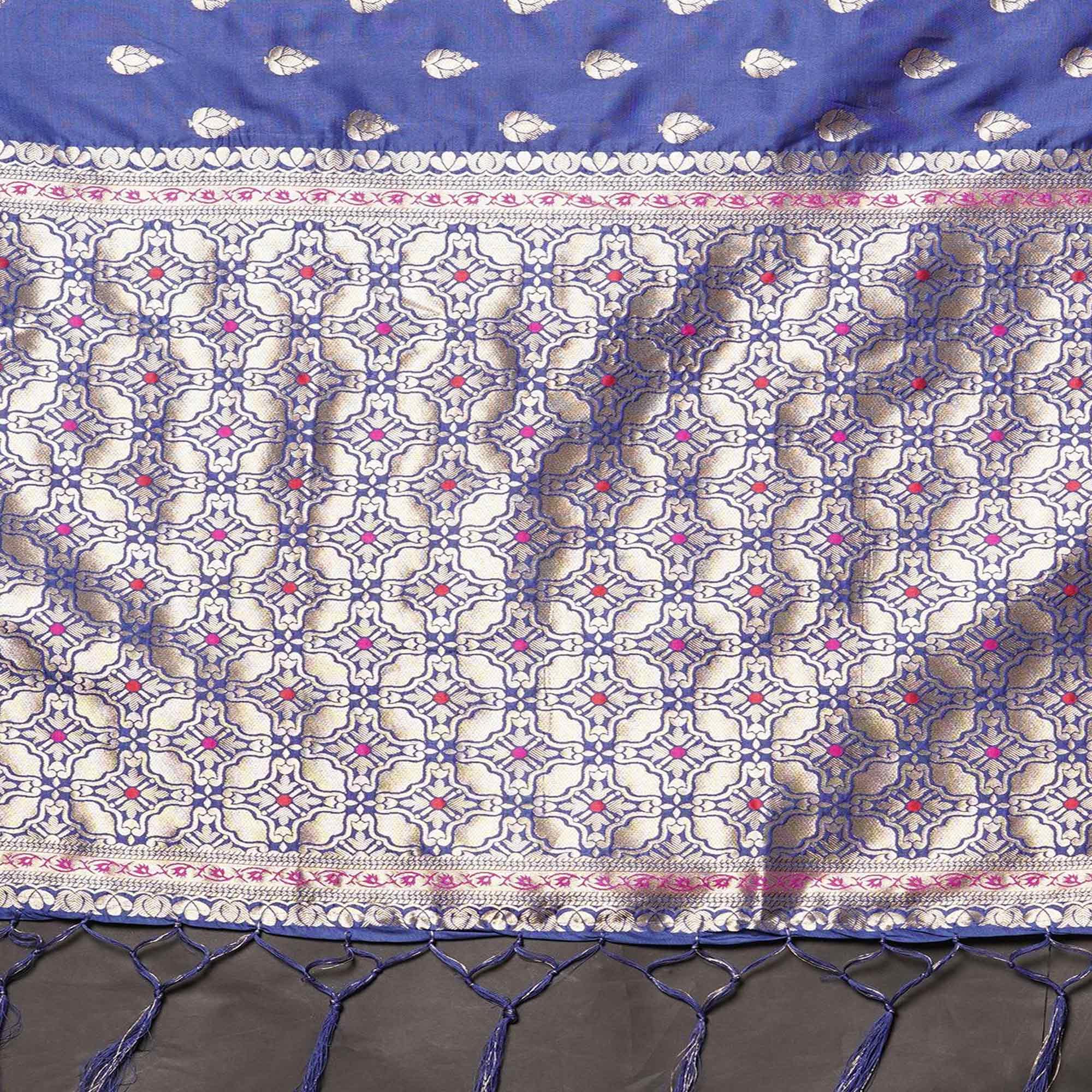 Sareemall Blue Festive Wear Silk Blend Woven Border Saree With Unstitched Blouse - Peachmode