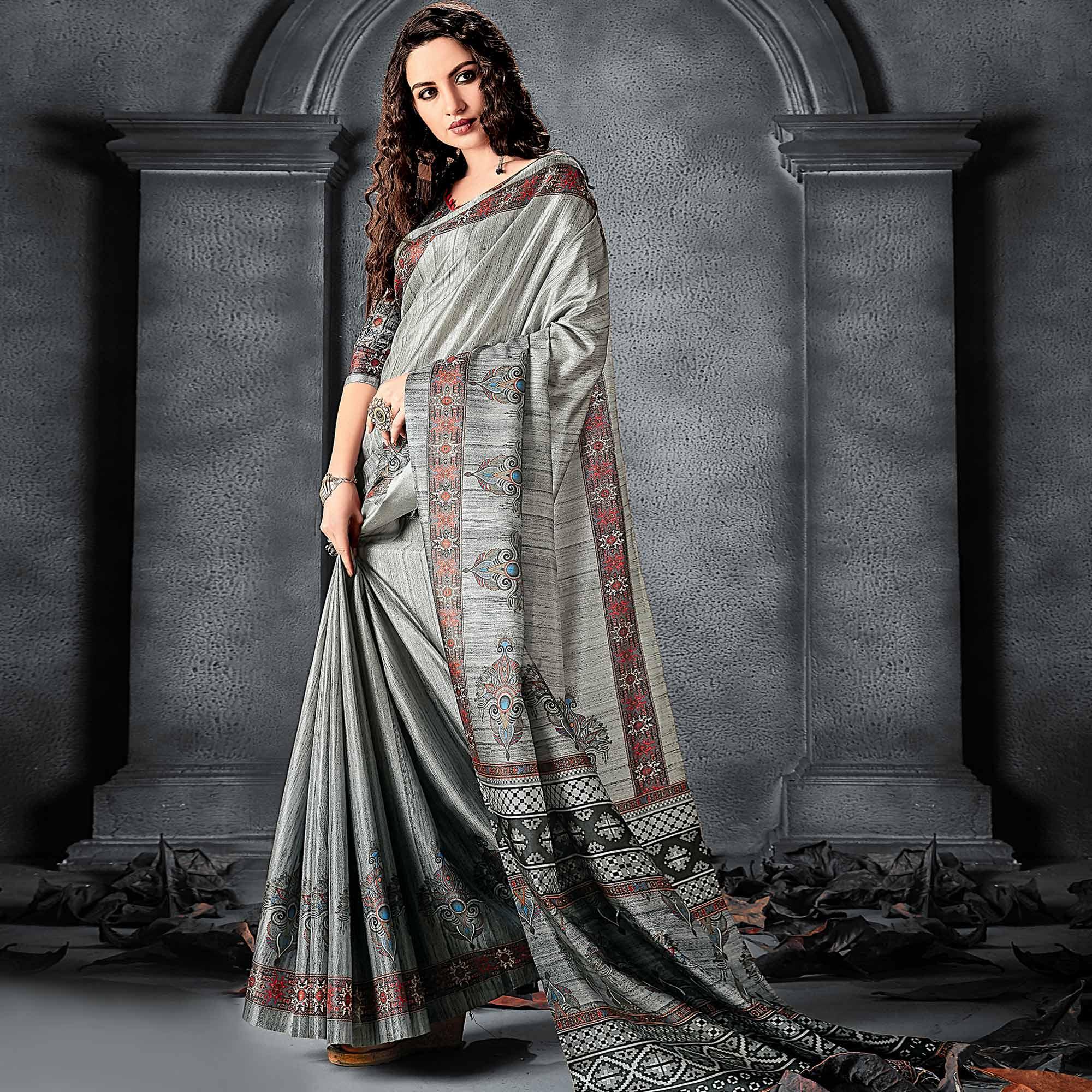 Sareemall Brown Festive Manipuri Silk Abstract Saree With Unstitched Blouse - Peachmode