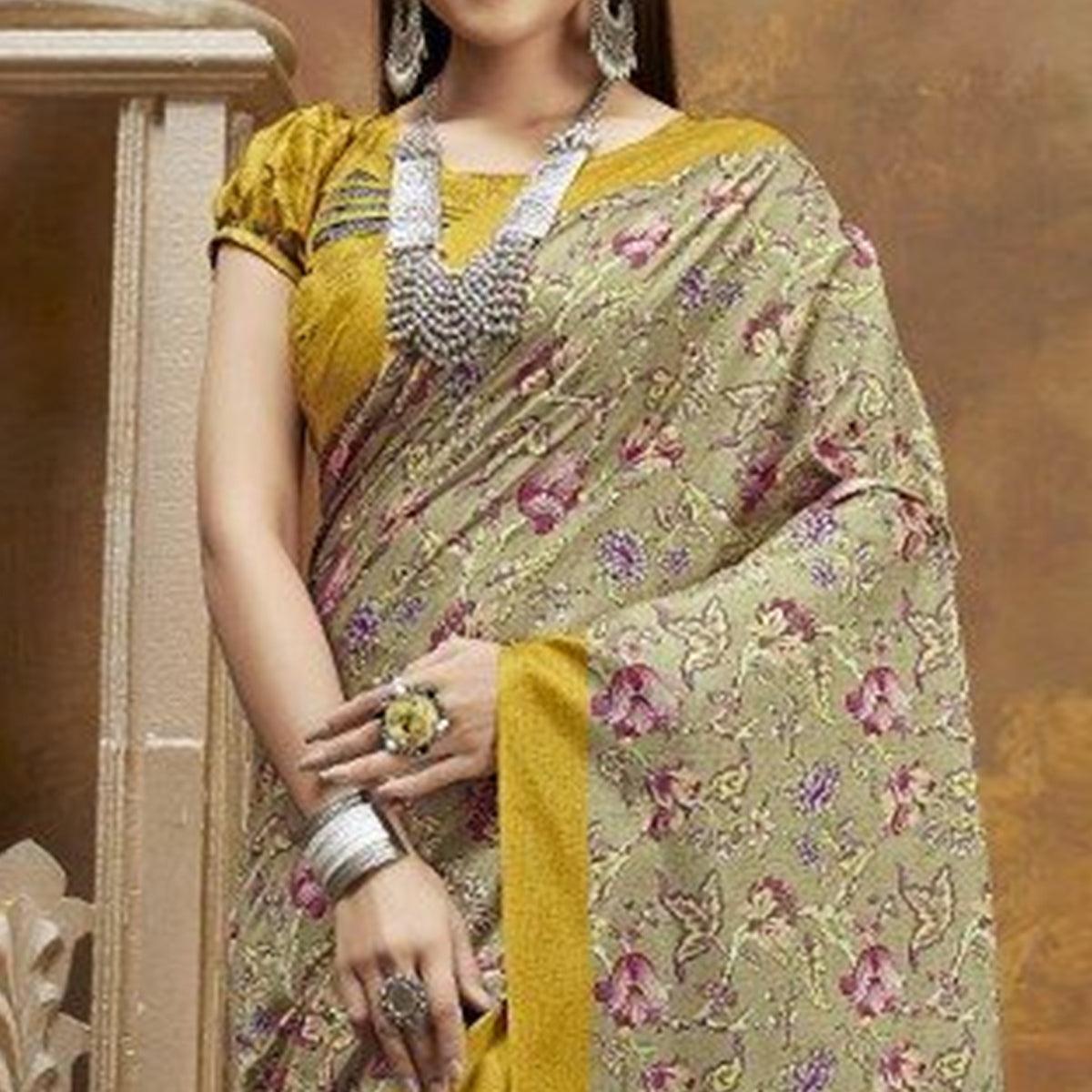 Sareemall Casual Satin Printed Saree With Unstitched Blouse Multicolor - Peachmode
