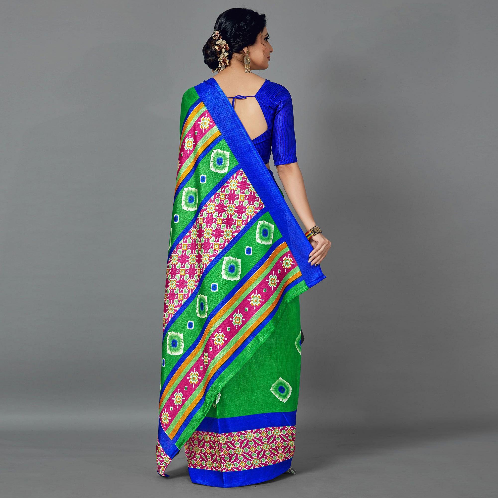 Sareemall Green Casual Art Silk Printed Saree With Unstitched Blouse - Peachmode