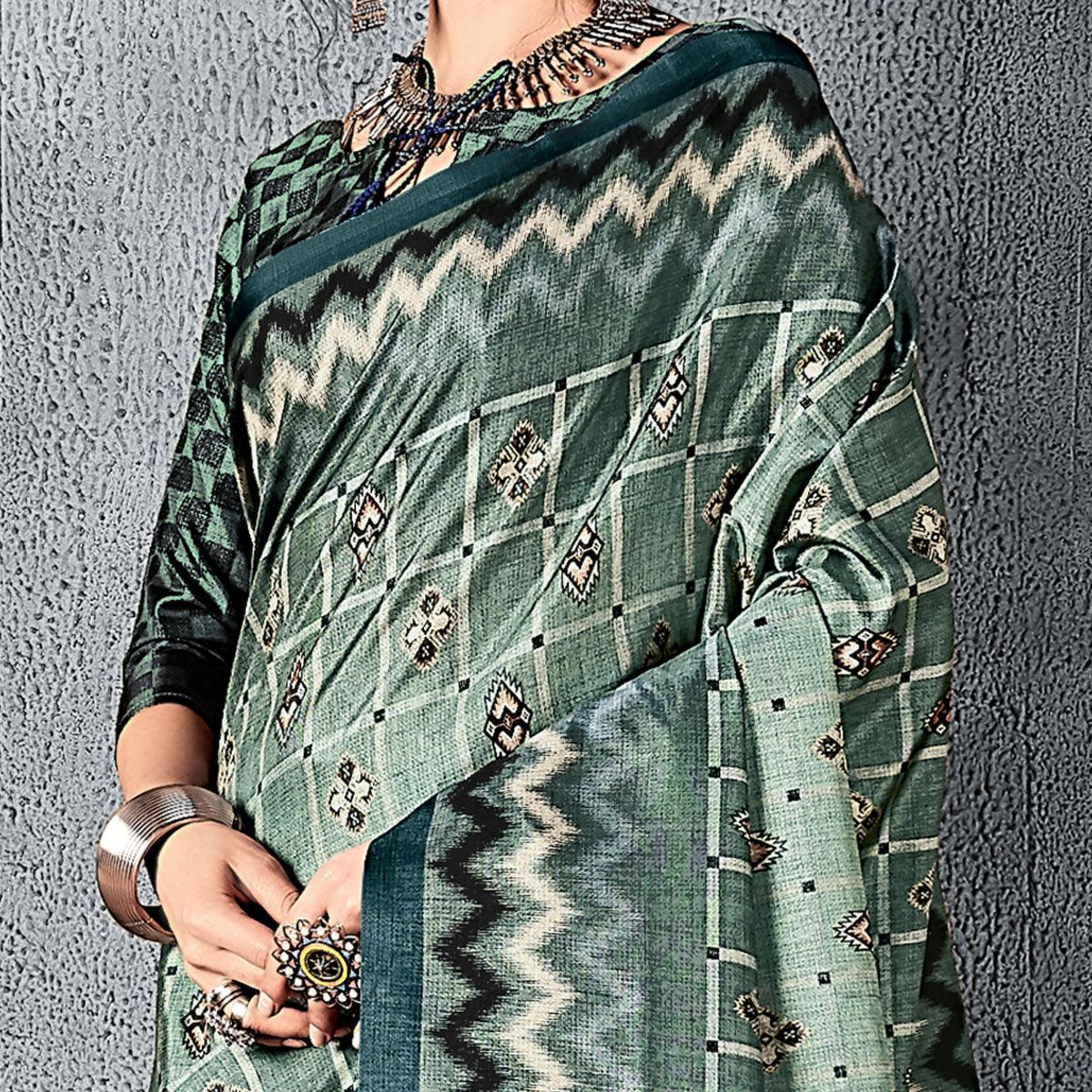 Sareemall Green Festive Manipuri Silk Stripes Saree With Unstitched Blouse - Peachmode