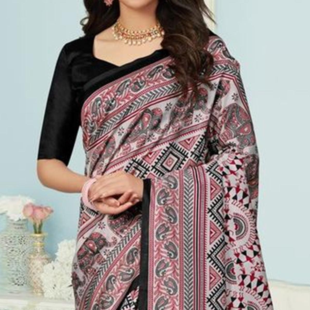 Sareemall Multicolor Casual Bhagalpuri Printed Saree With Unstitched Blouse - Peachmode