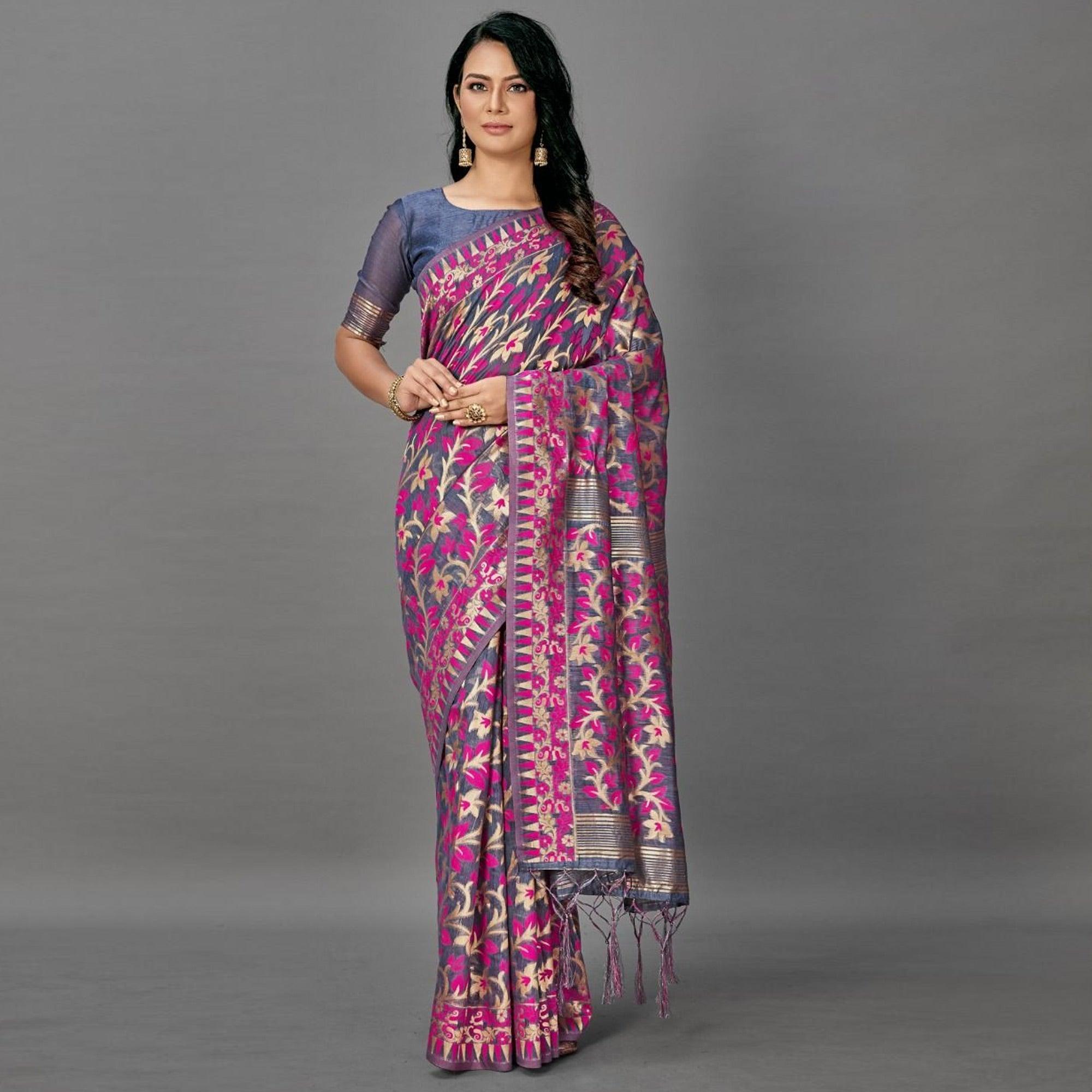 Sareemall Pink Casual Bhagalpuri Silk Woven Saree With Unstitched Blouse - Peachmode