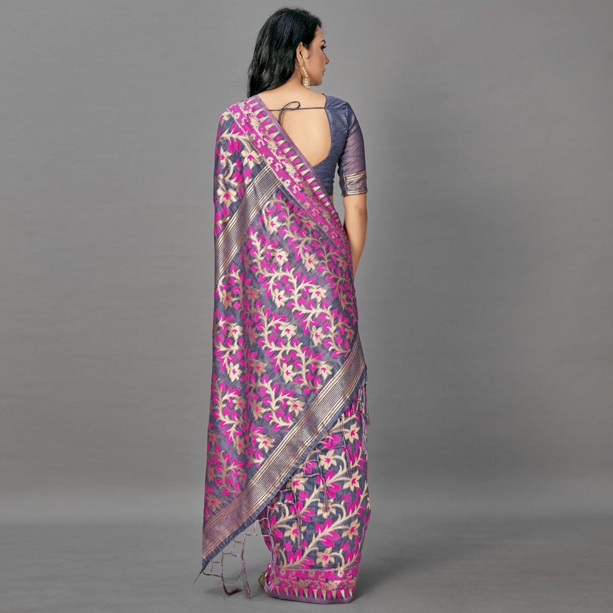 Sareemall Pink Casual Bhagalpuri Silk Woven Saree With Unstitched Blouse - Peachmode