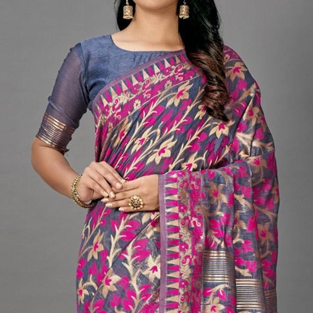 Sareemall Pink Casual Bhagalpuri Silk Woven Saree With Unstitched Blouse - Peachmode