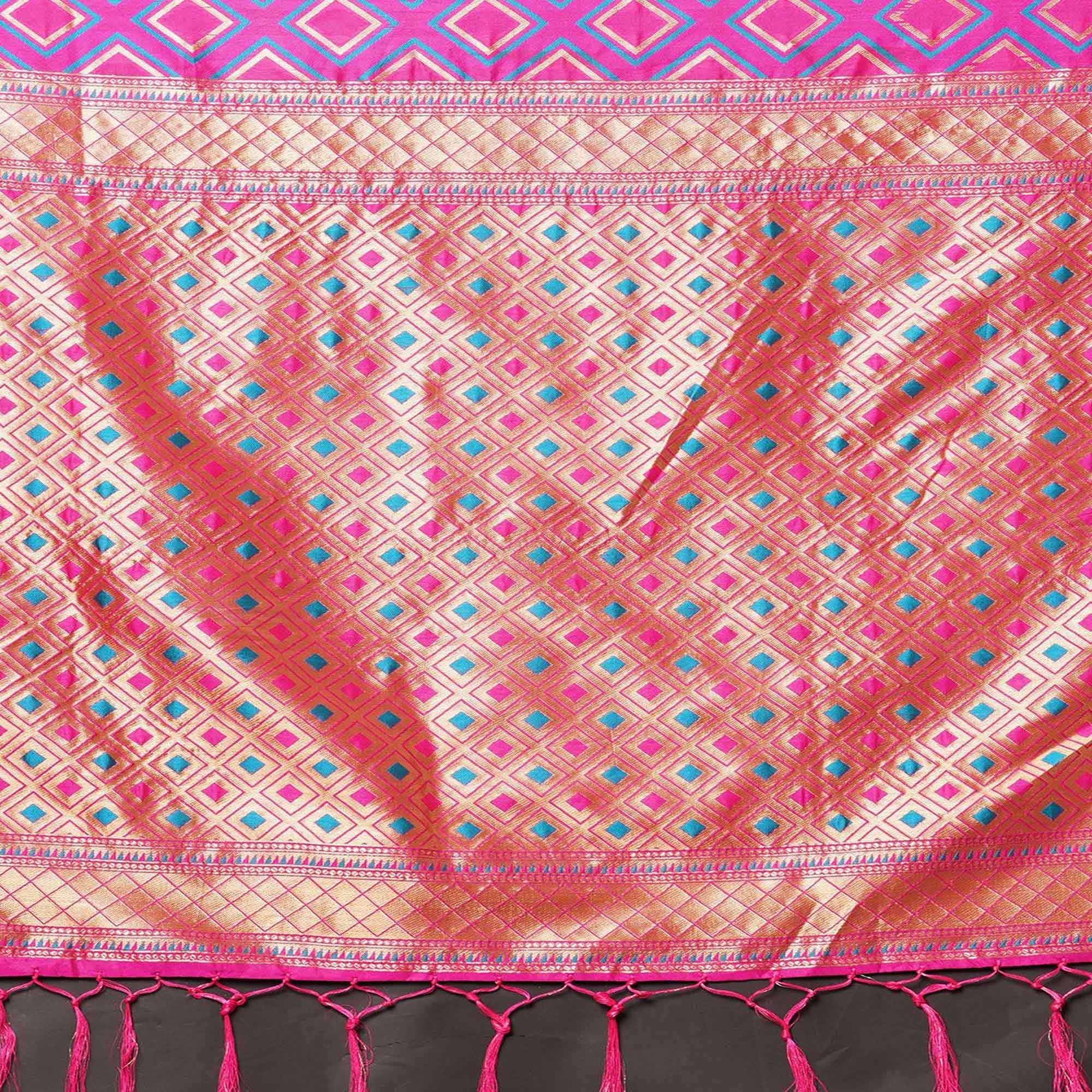 Sareemall Pink Festive Wear Silk Blend Woven Border Saree With Unstitched Blouse - Peachmode