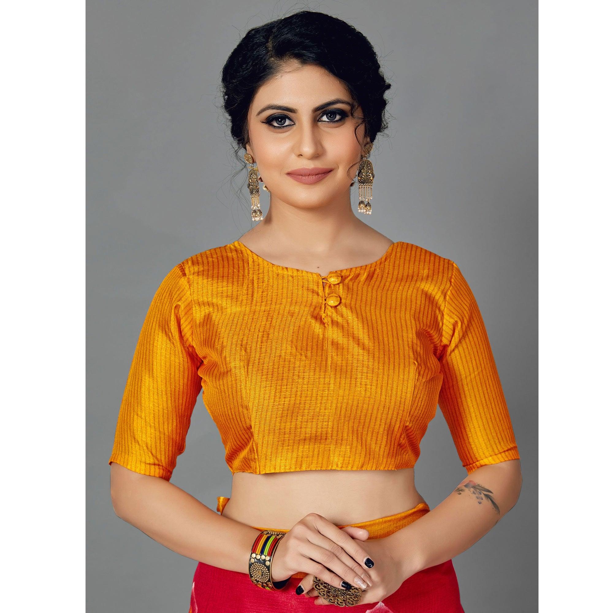 Sareemall Red Casual Art Silk Printed Saree With Unstitched Blouse - Peachmode