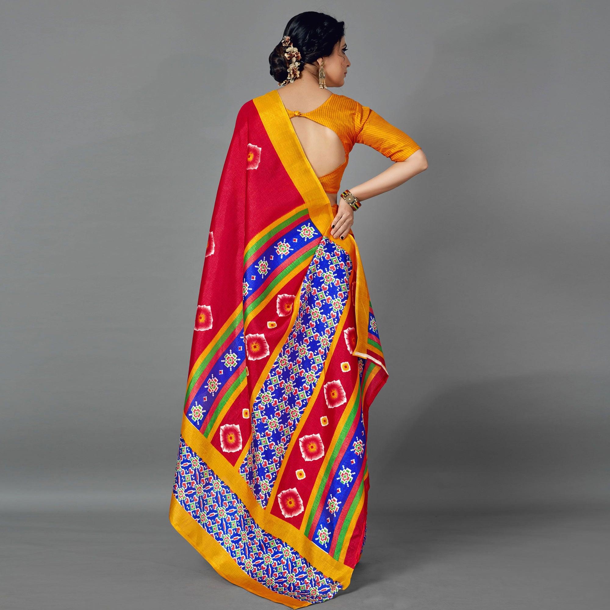 Sareemall Red Casual Art Silk Printed Saree With Unstitched Blouse - Peachmode
